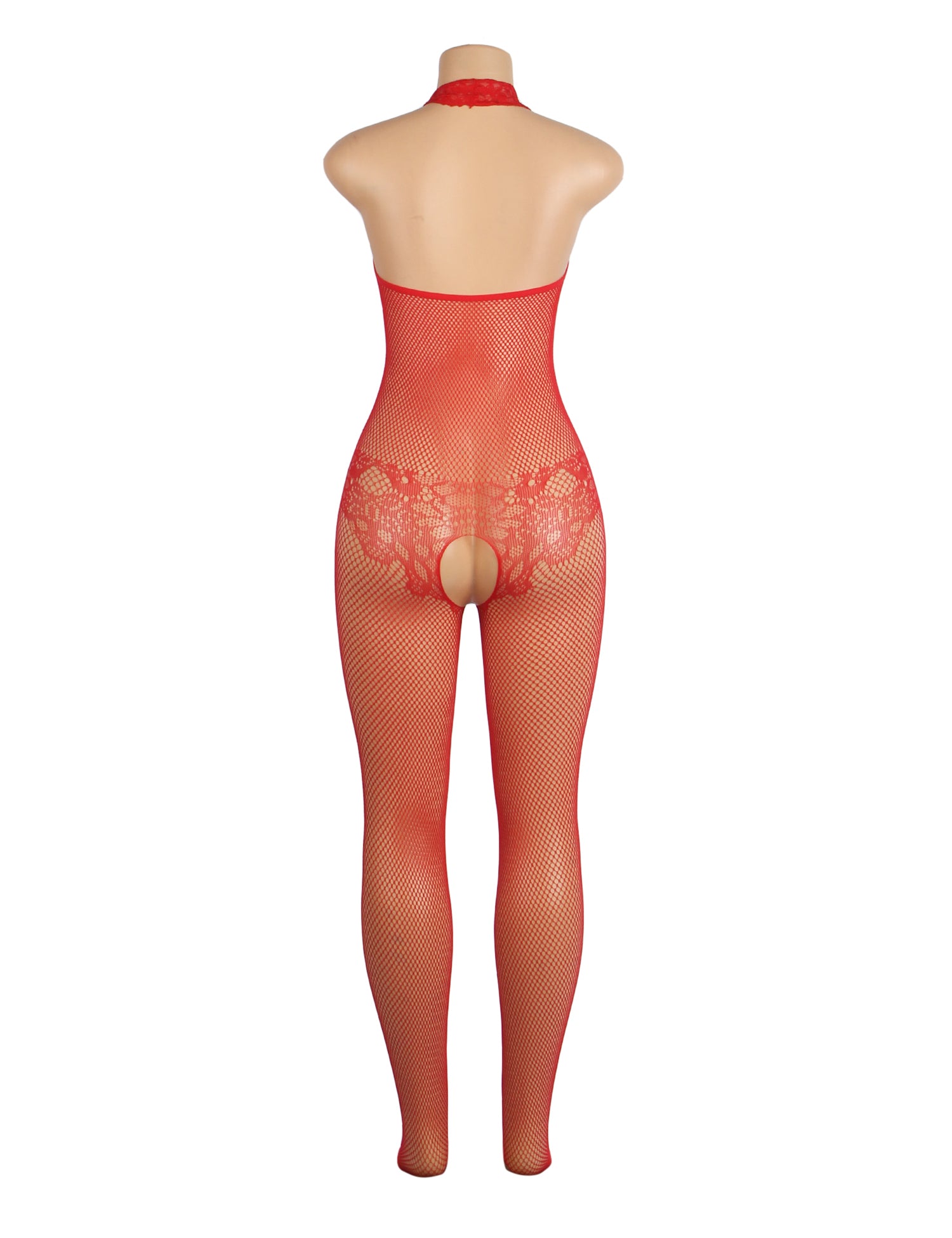Red Lace and Fishnet Turtleneck Bodystocking