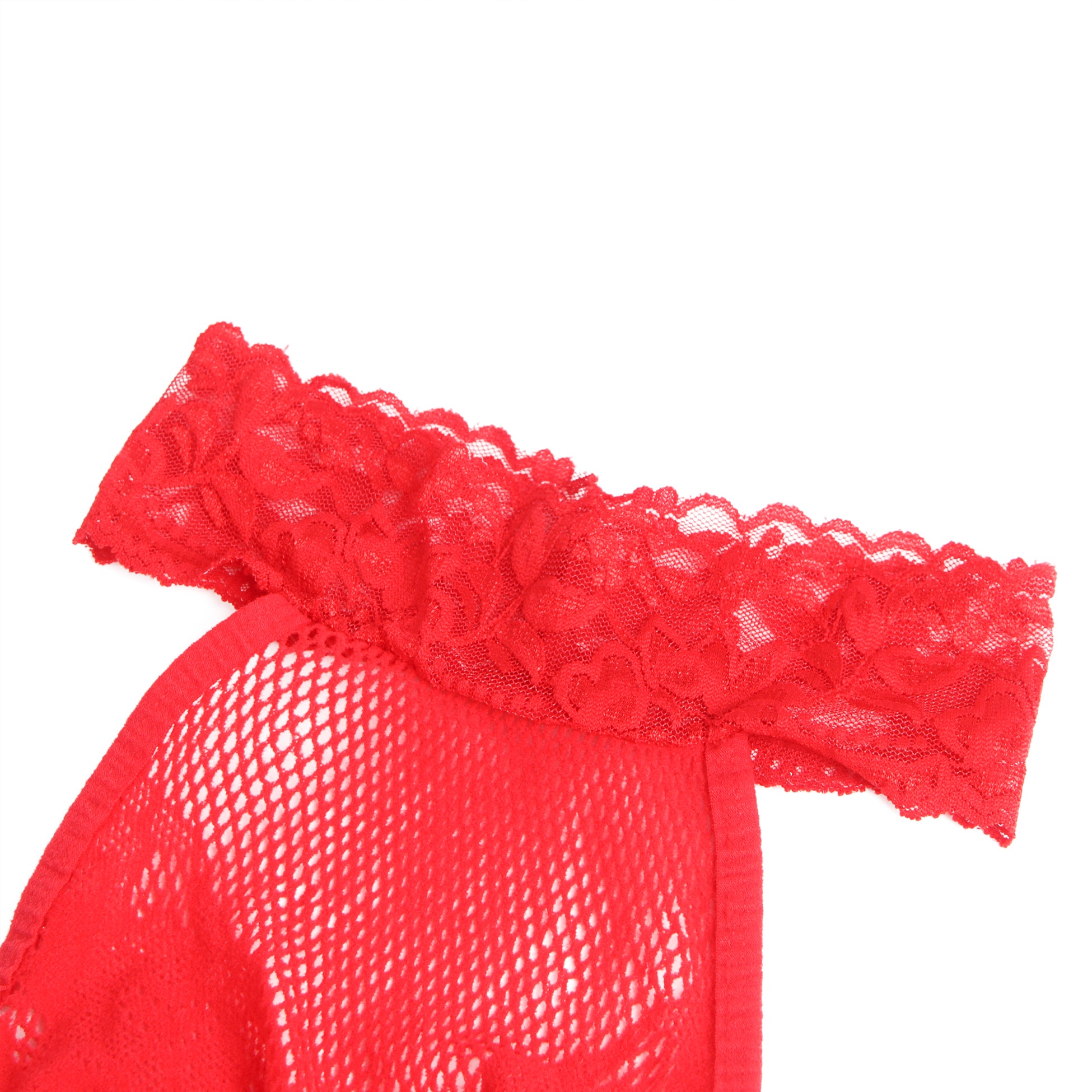 Red Lace and Fishnet Turtleneck Bodystocking