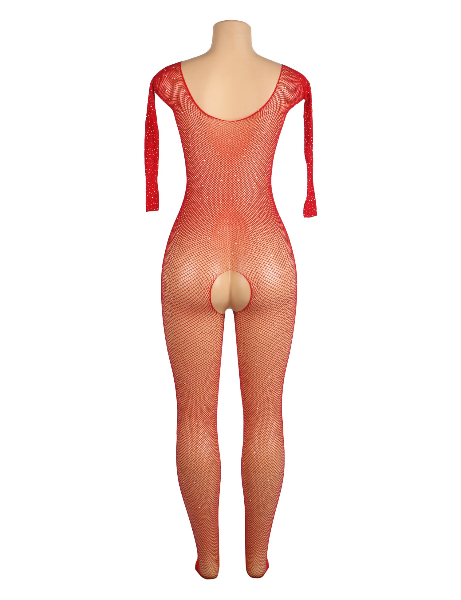 Red Fishnet Diamonds Long Sleeve Bodystocking