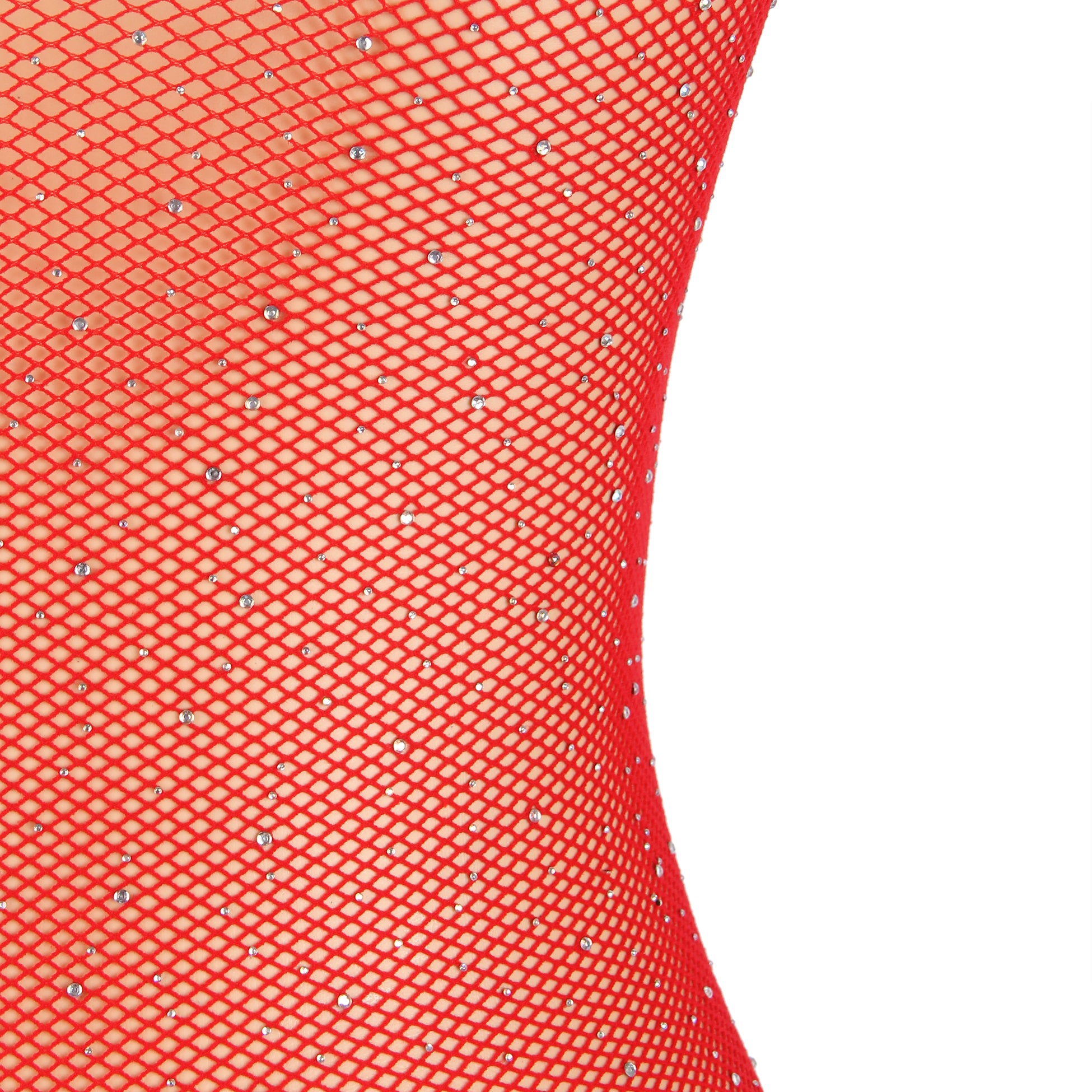 Red Fishnet Diamonds Long Sleeve Bodystocking