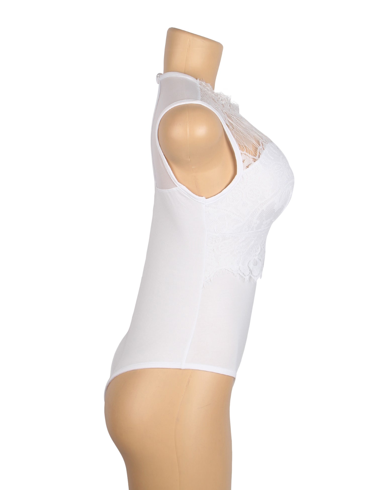 White Sexy Eyelash Lace Open Crotch Sleeveless Bodysuit