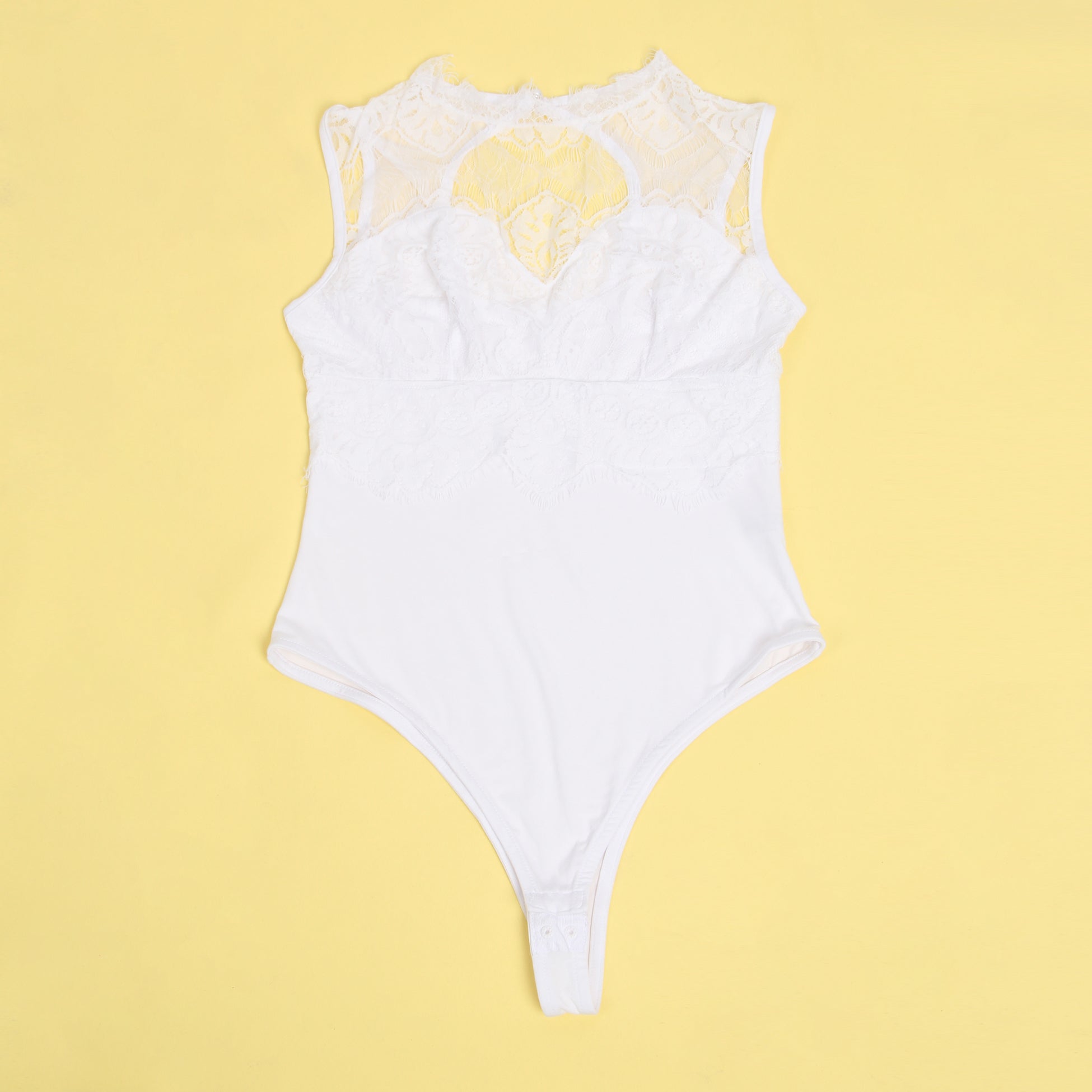 White Sexy Eyelash Lace Open Crotch Sleeveless Bodysuit