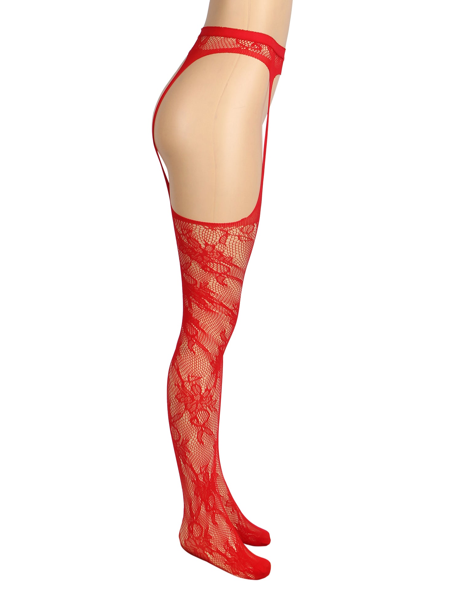 Red Sexy Floral Fishnet Pantyhose Tights
