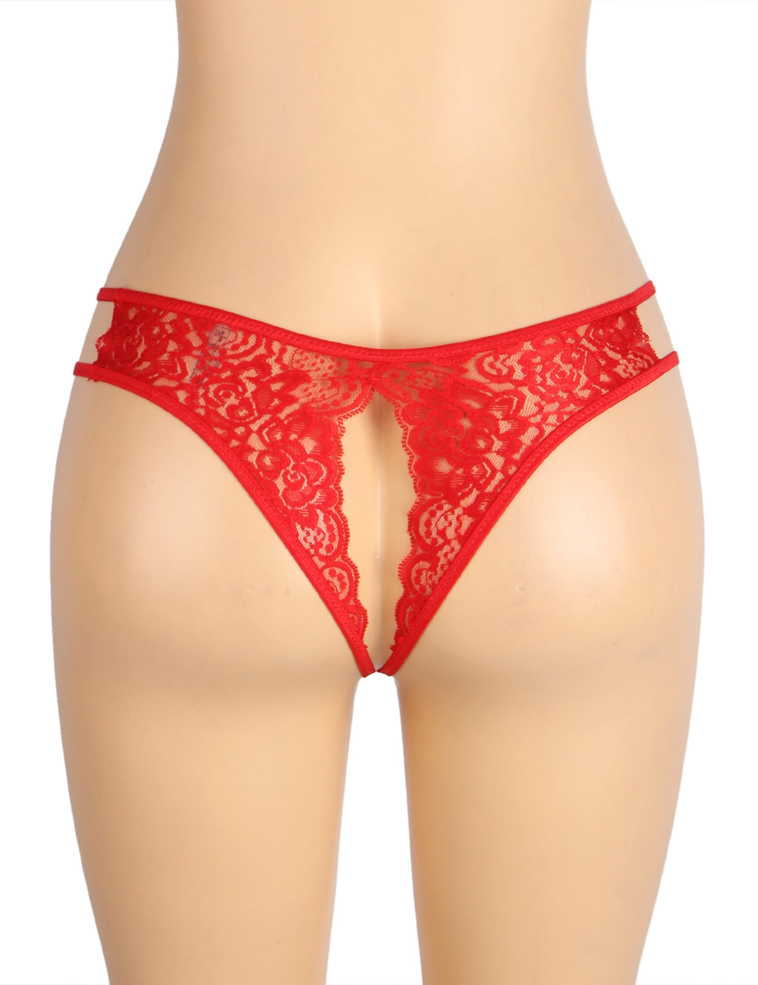 Red Sexy Open Crotch Lace Bow Panty