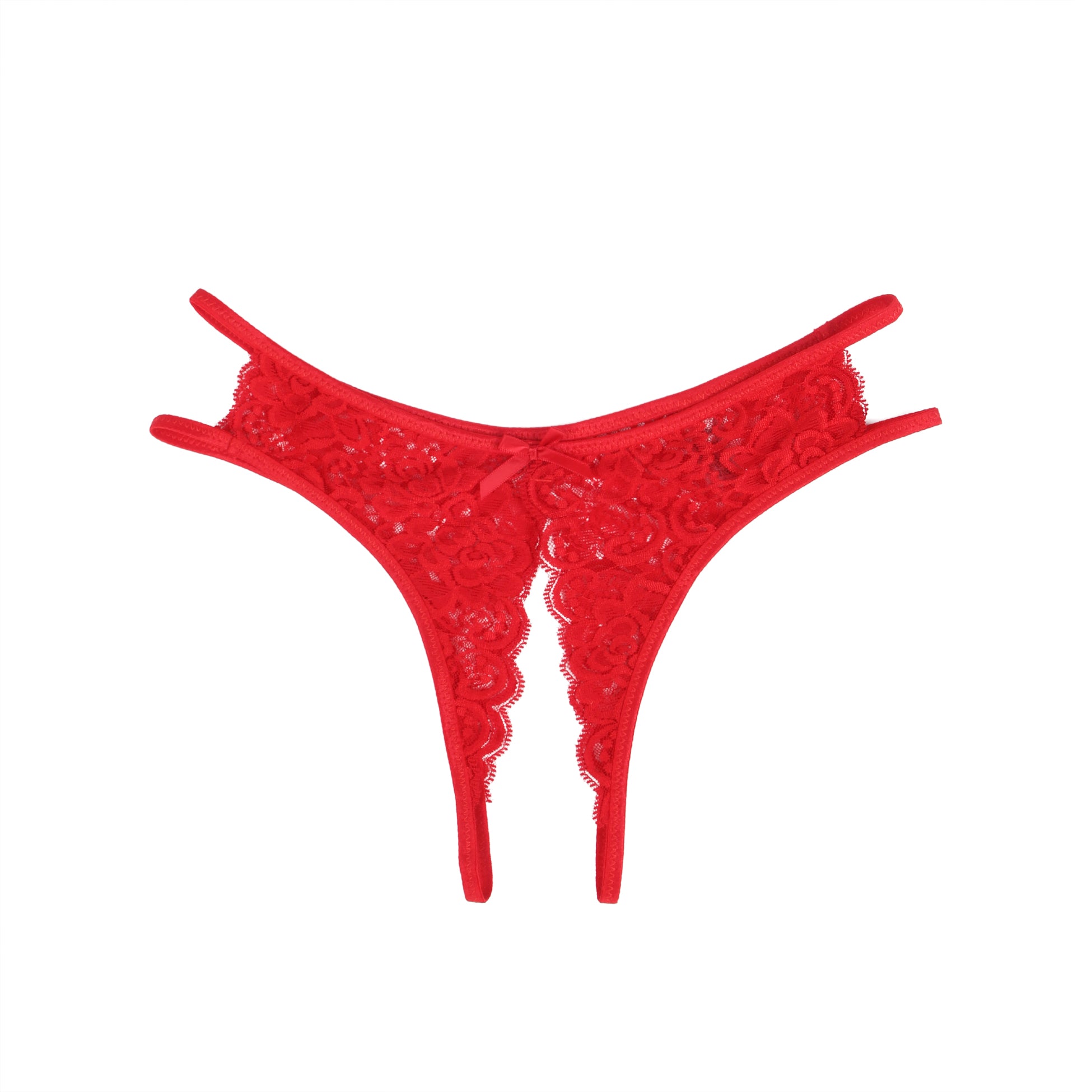 Red Sexy Open Crotch Lace Bow Panty