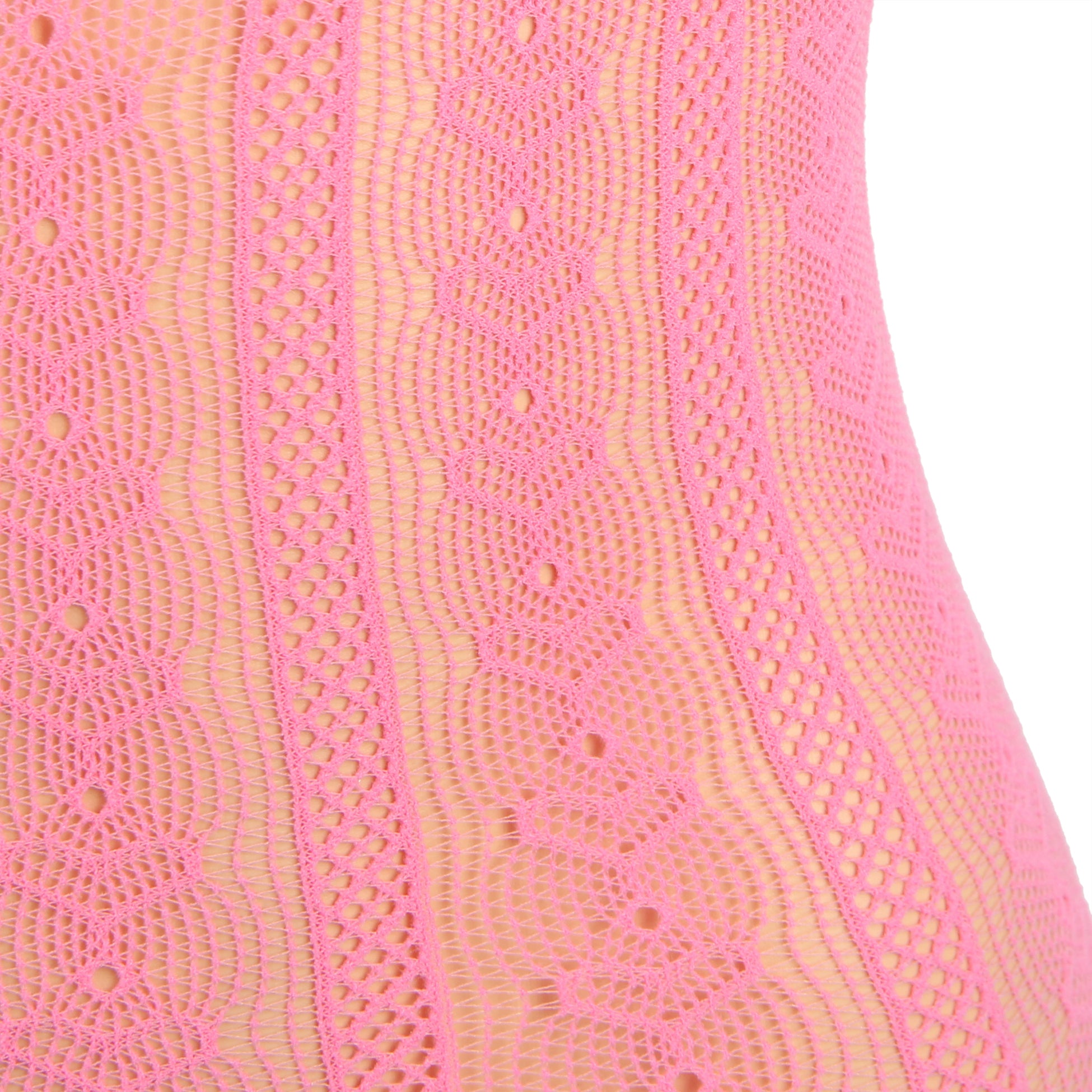 Pink Sexy Long Sleeves Hollow Out Bow Bodystocking