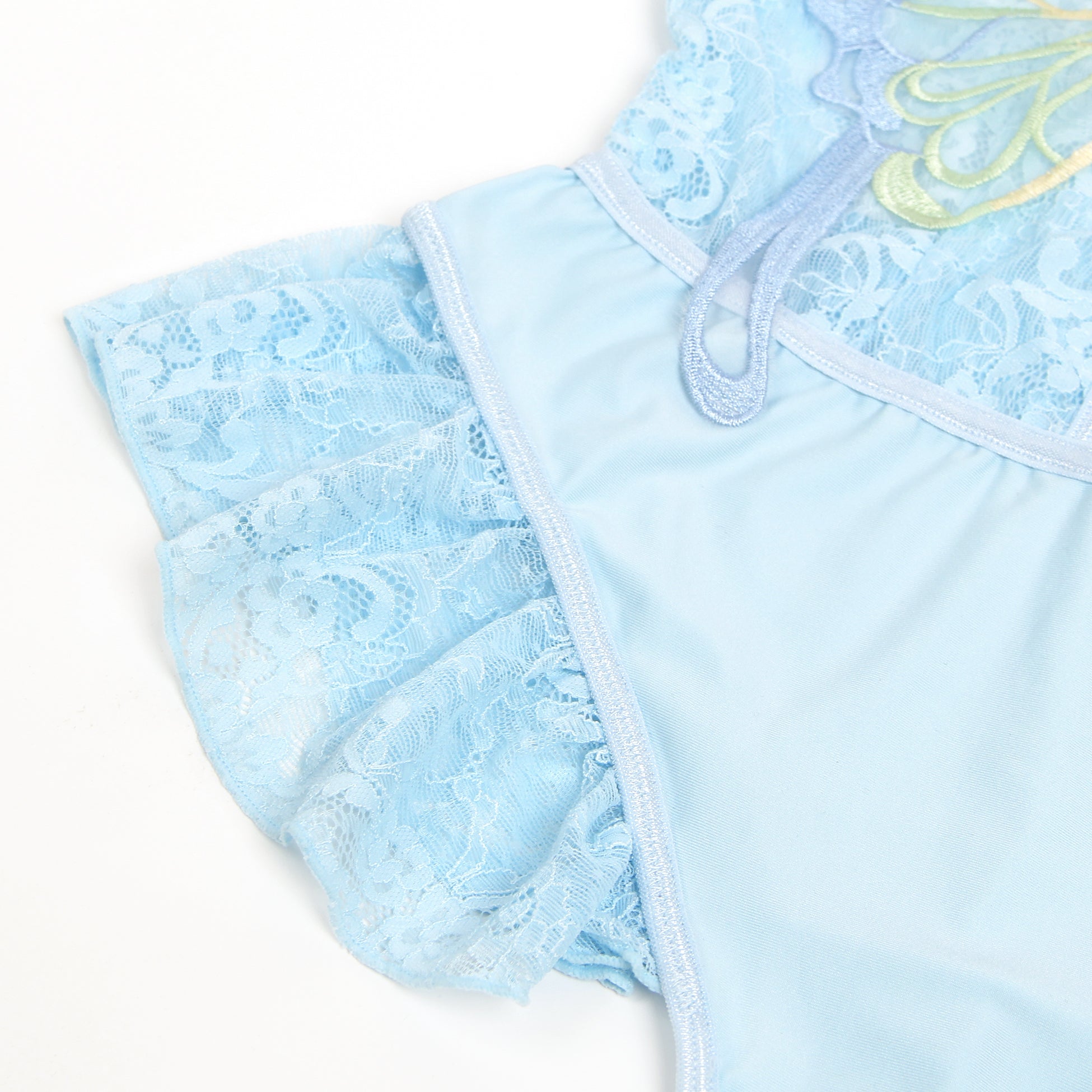 Blue Sexy Lace See Through Butterfly Bodysuit