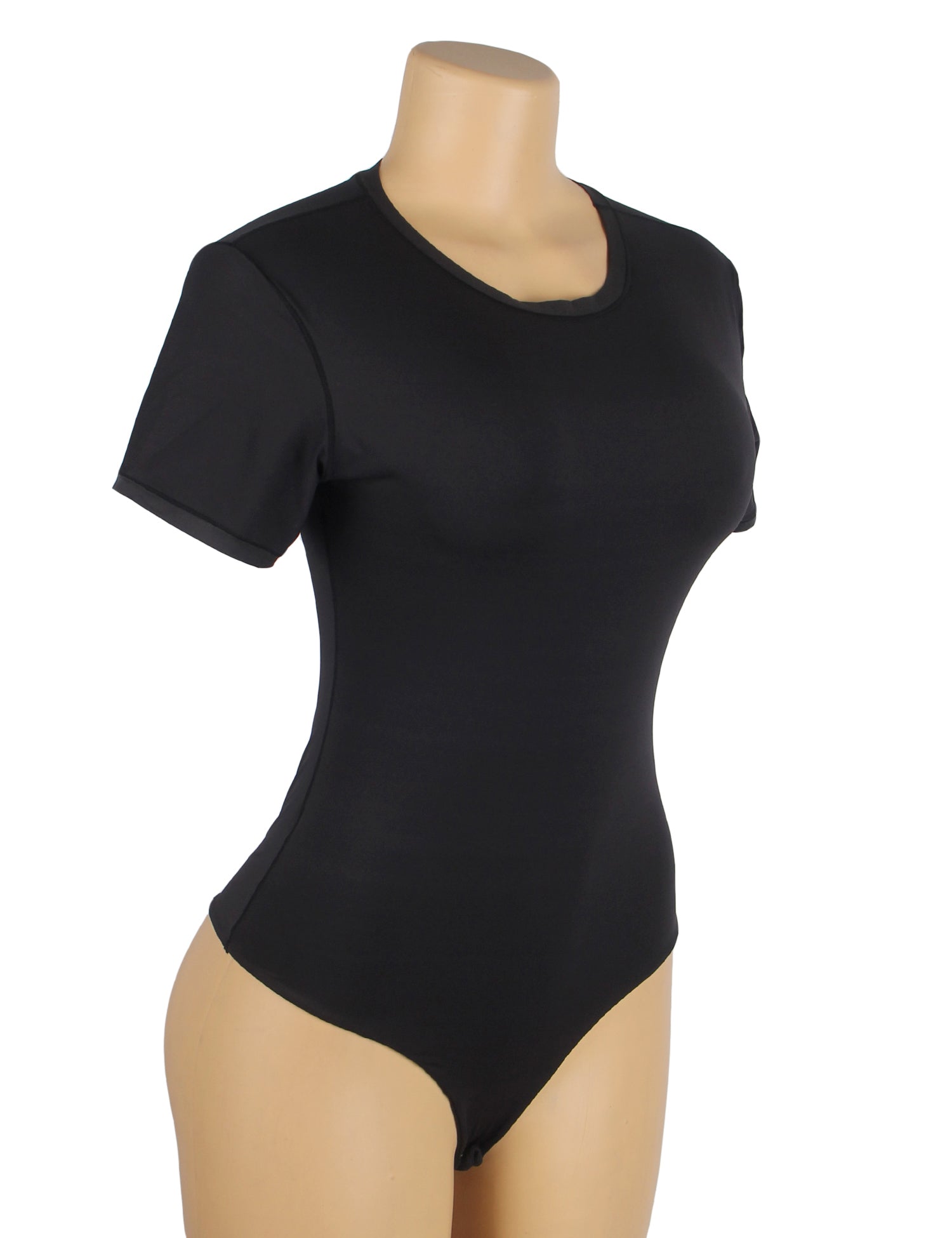 Black Simple Short Sleeves Open Crotch Bodysuit