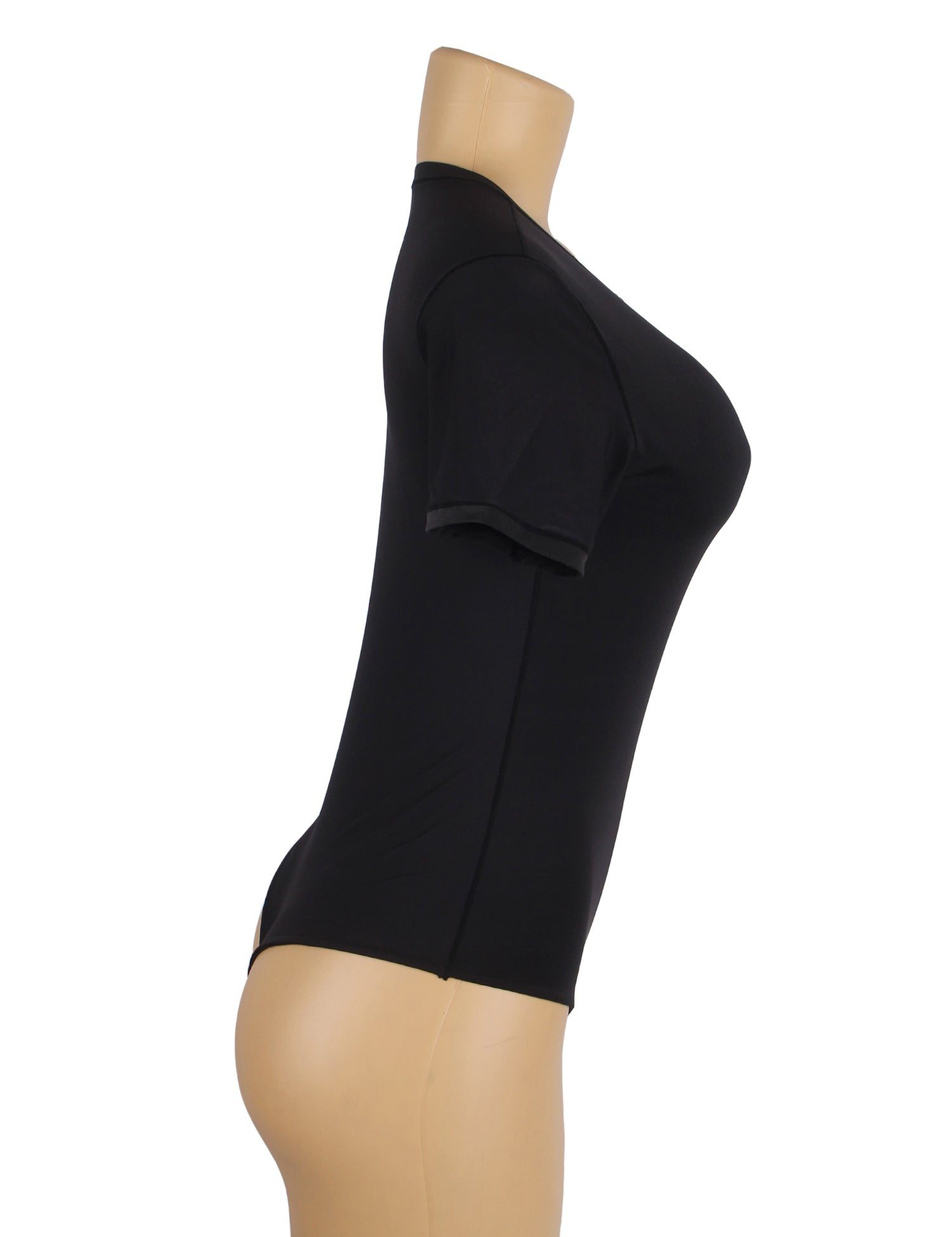 Black Simple Short Sleeves Open Crotch Bodysuit