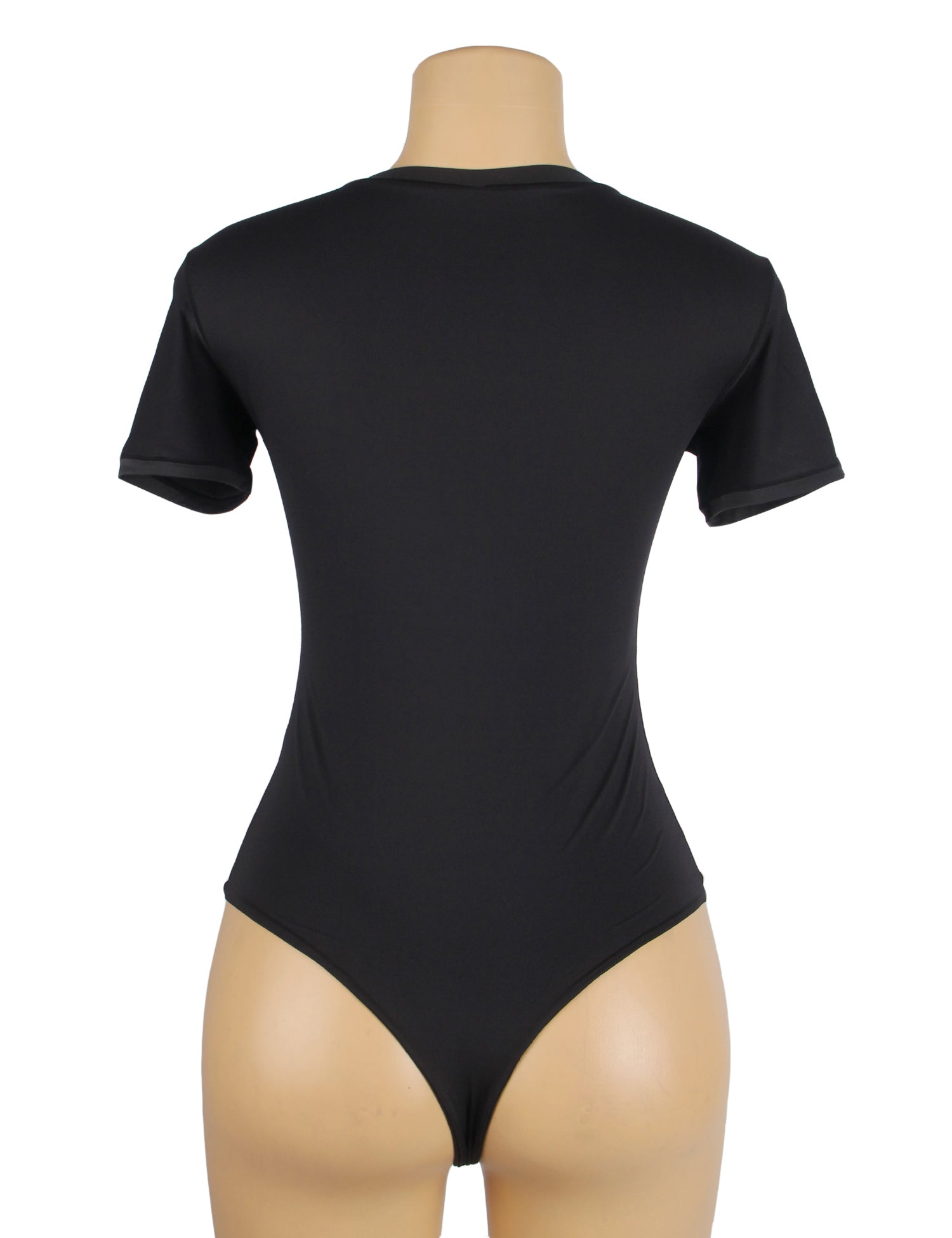 Black Simple Short Sleeves Open Crotch Bodysuit