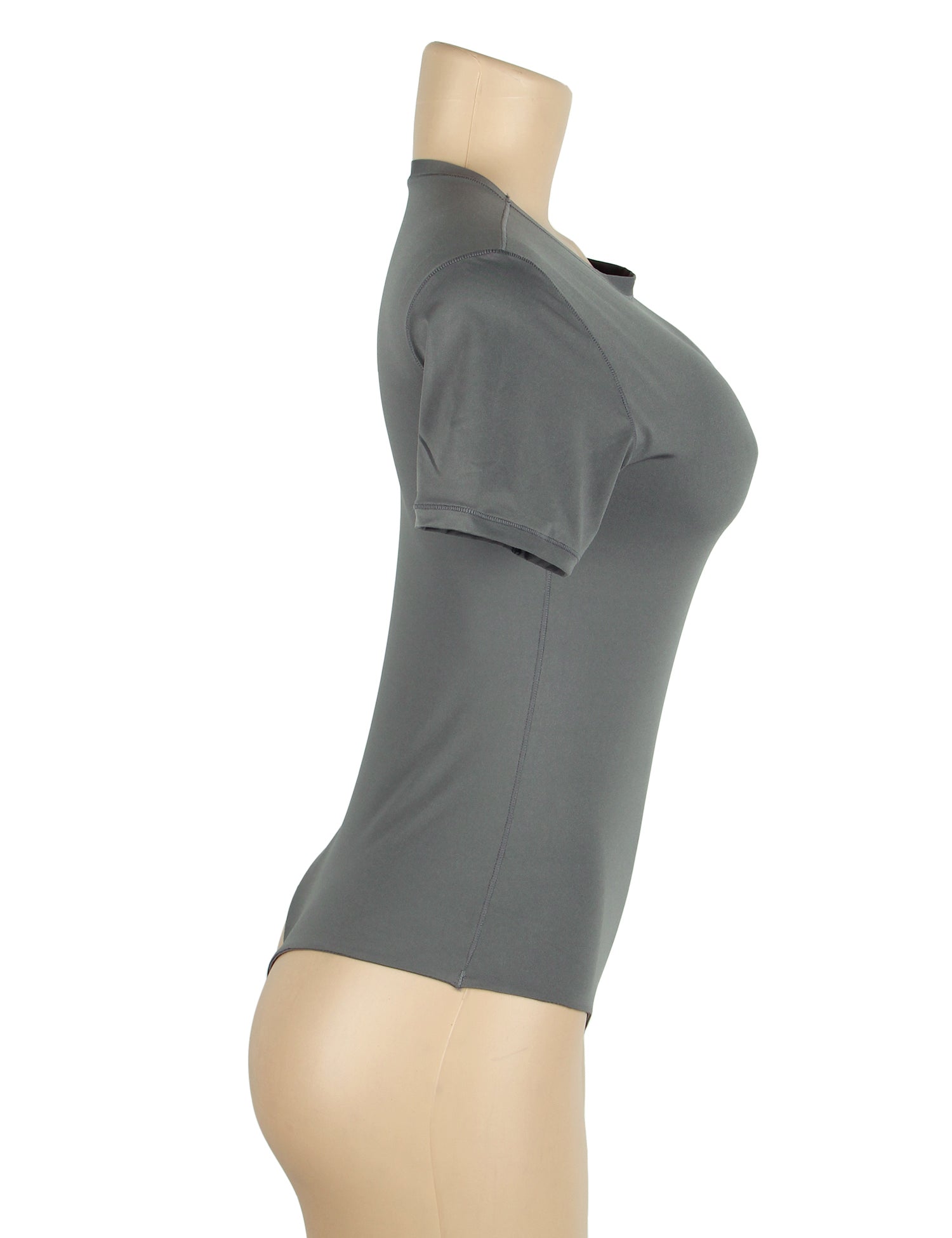 Gray Simple Short Sleeves Open Crotch Bodysuit
