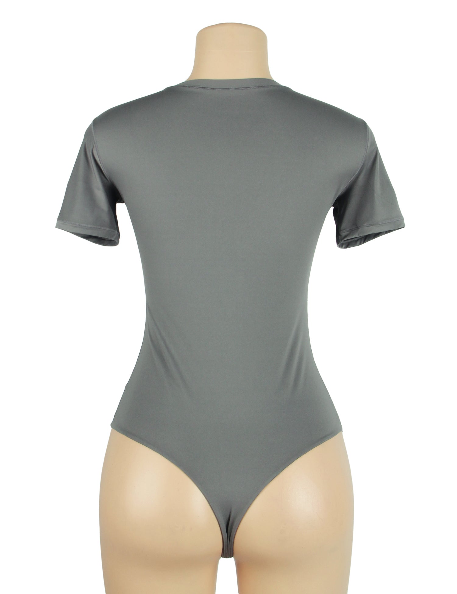 Gray Simple Short Sleeves Open Crotch Bodysuit