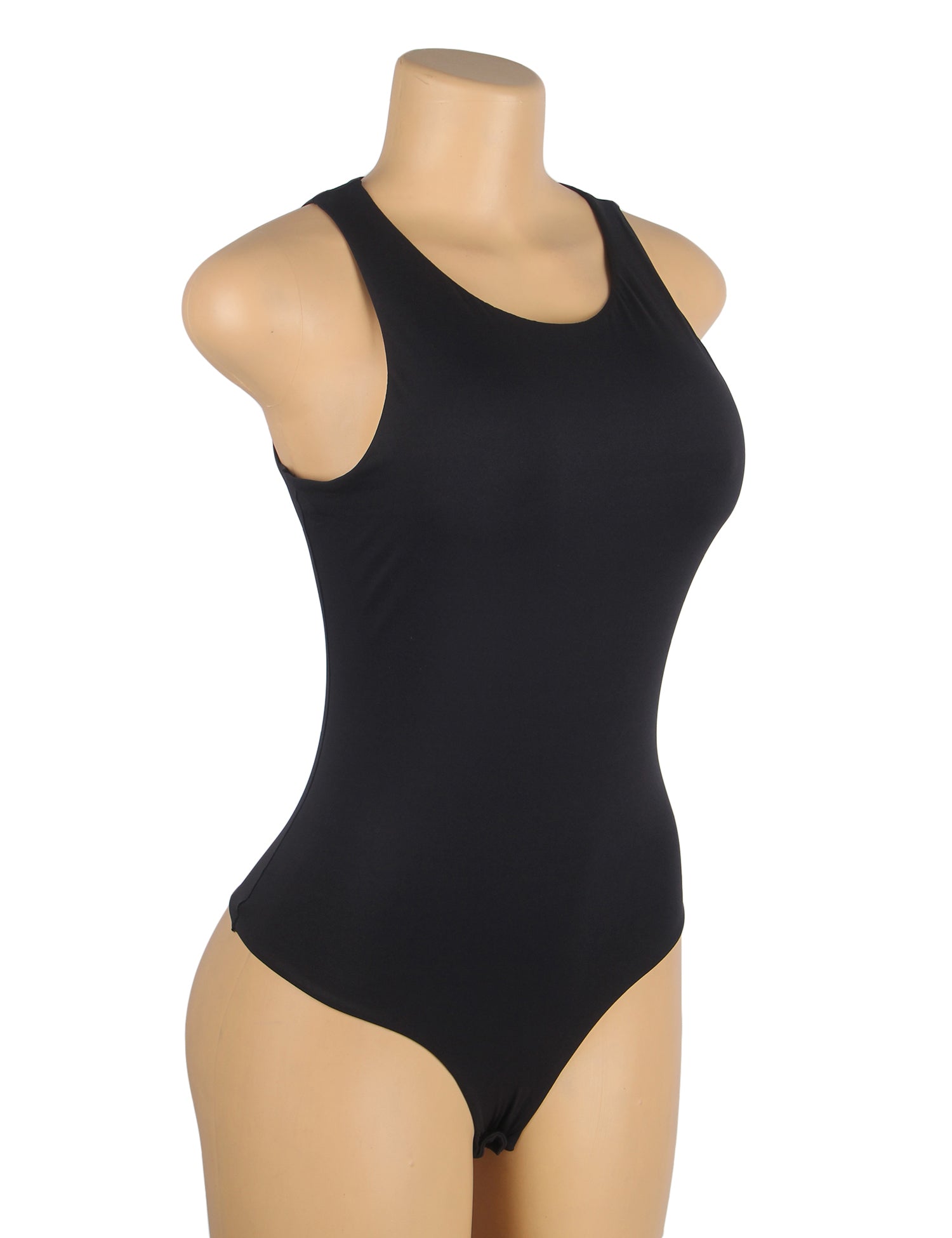 Black Simple Sleeveless Open Crotch Bodysuit