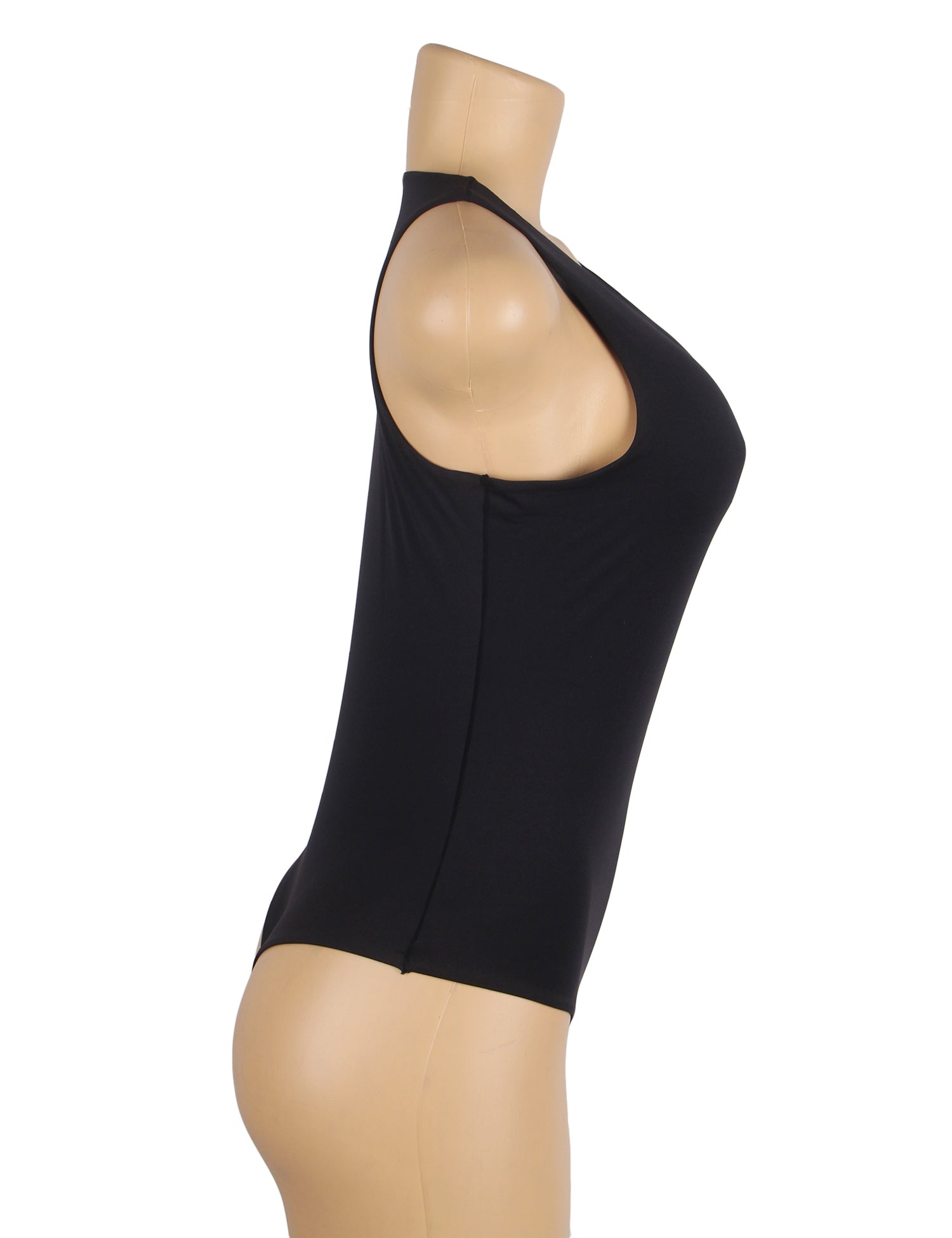 Black Simple Sleeveless Open Crotch Bodysuit