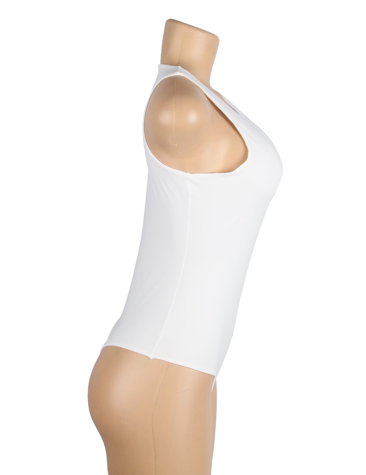 White Simple Sleeveless Open Crotch Bodysuit
