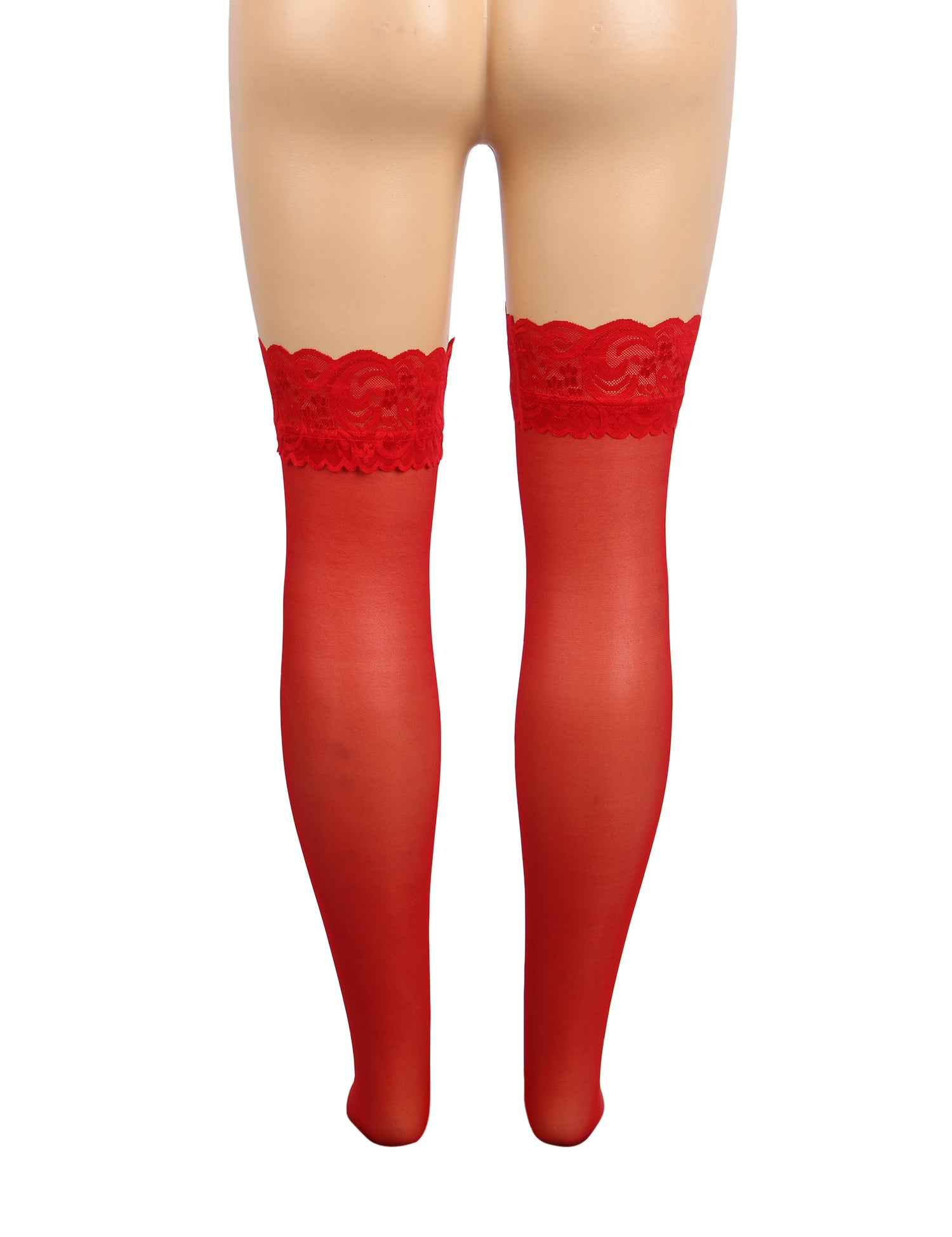 Red Sexy Lace Stockings With Silicone Straps