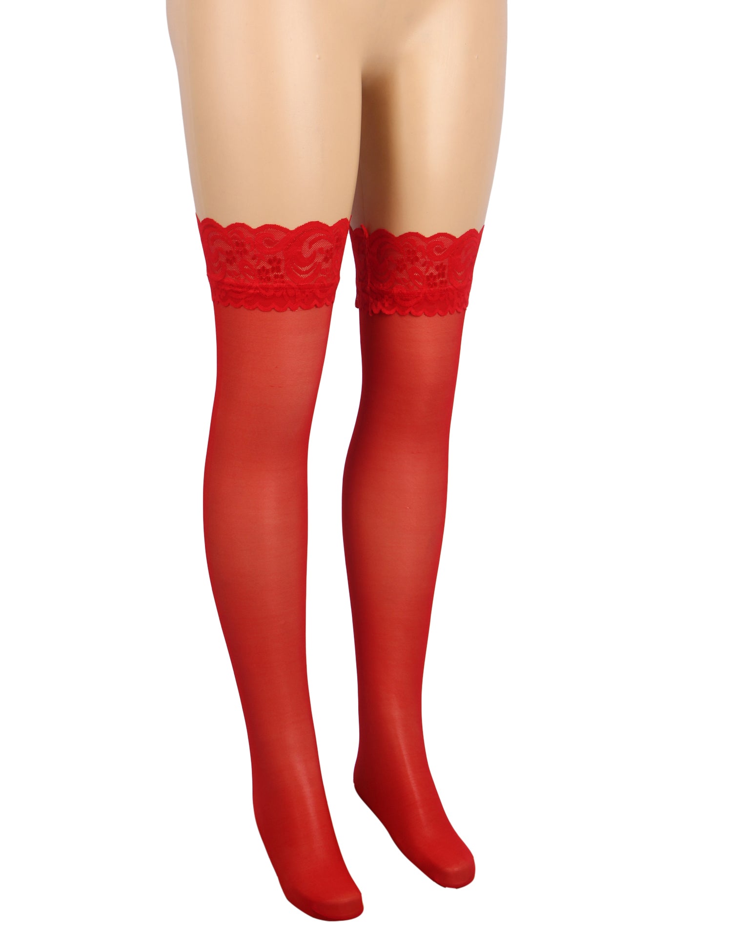 Red Sexy Lace Stockings With Silicone Straps