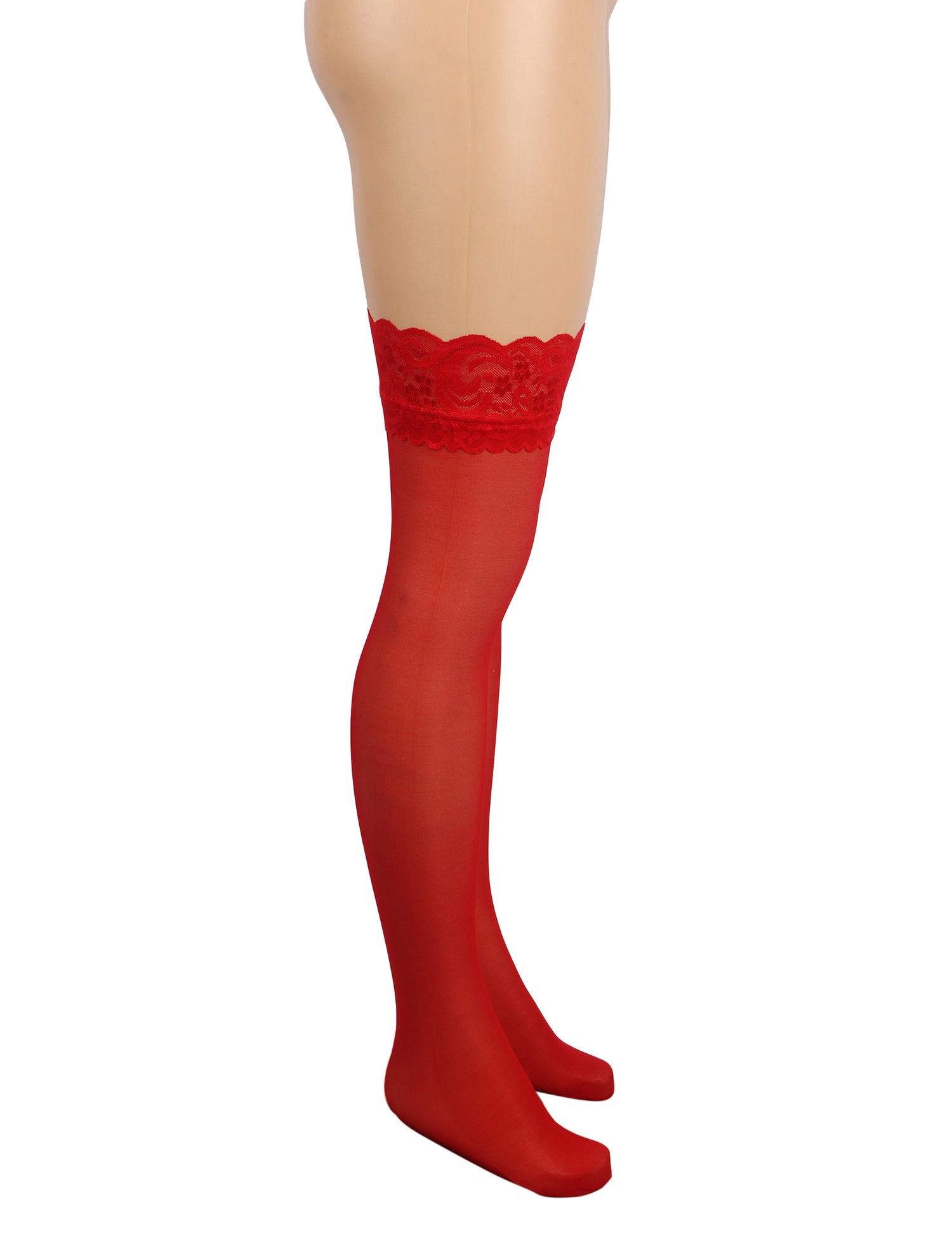 Red Sexy Lace Stockings With Silicone Straps
