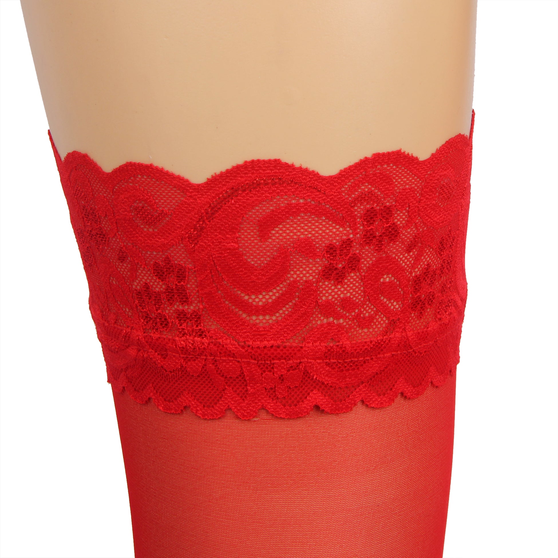 Red Sexy Lace Stockings With Silicone Straps
