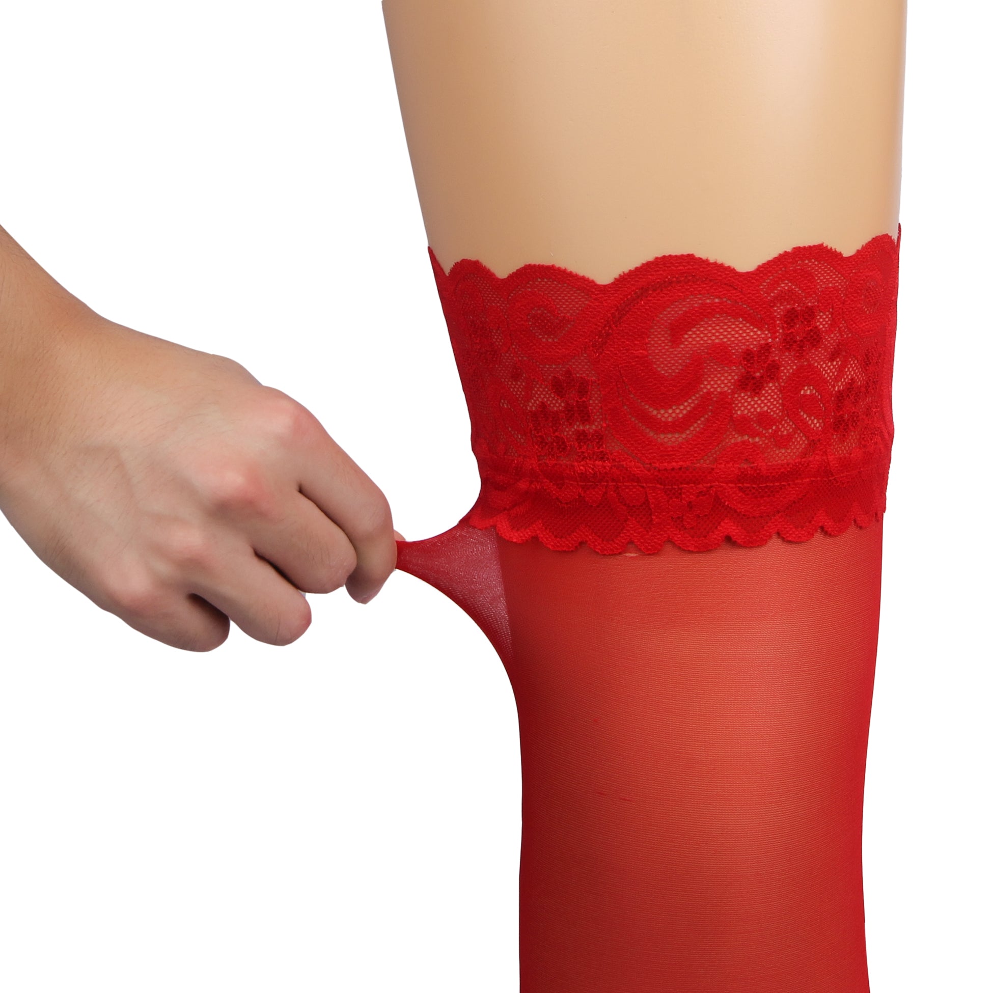 Red Sexy Lace Stockings With Silicone Straps
