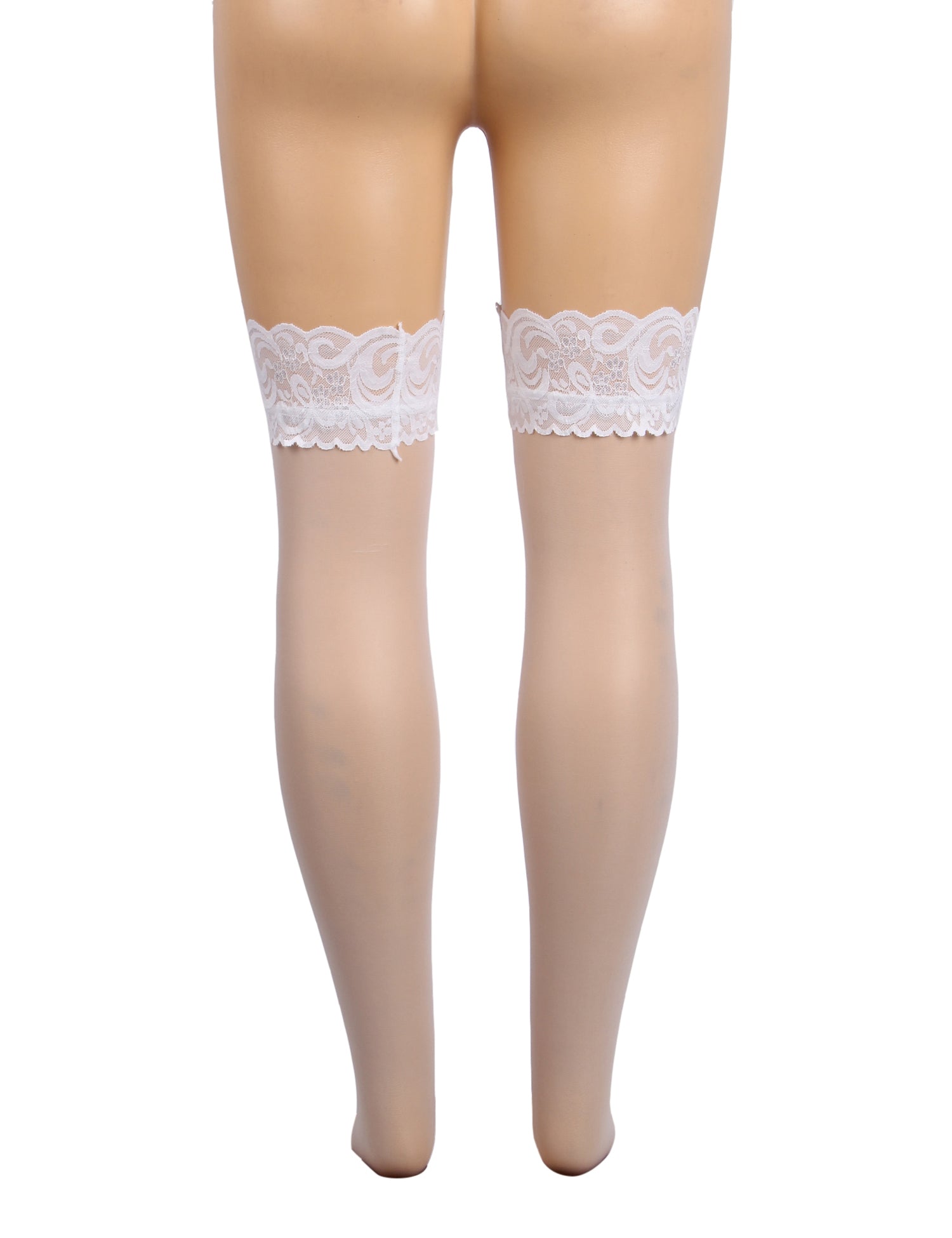 White Sexy Lace Stockings With Silicone Straps