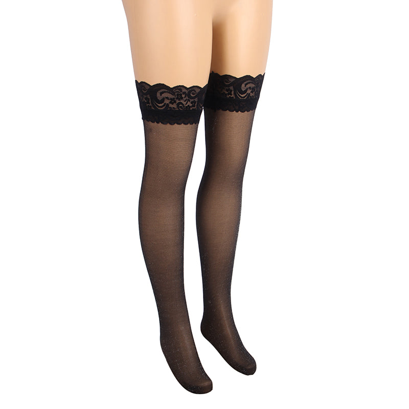 Black Sexy Lace Pearlescent Stockings With Silicone Straps