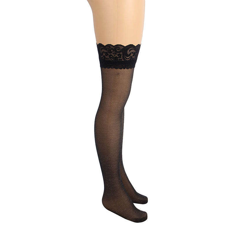 Black Sexy Lace Pearlescent Stockings With Silicone Straps