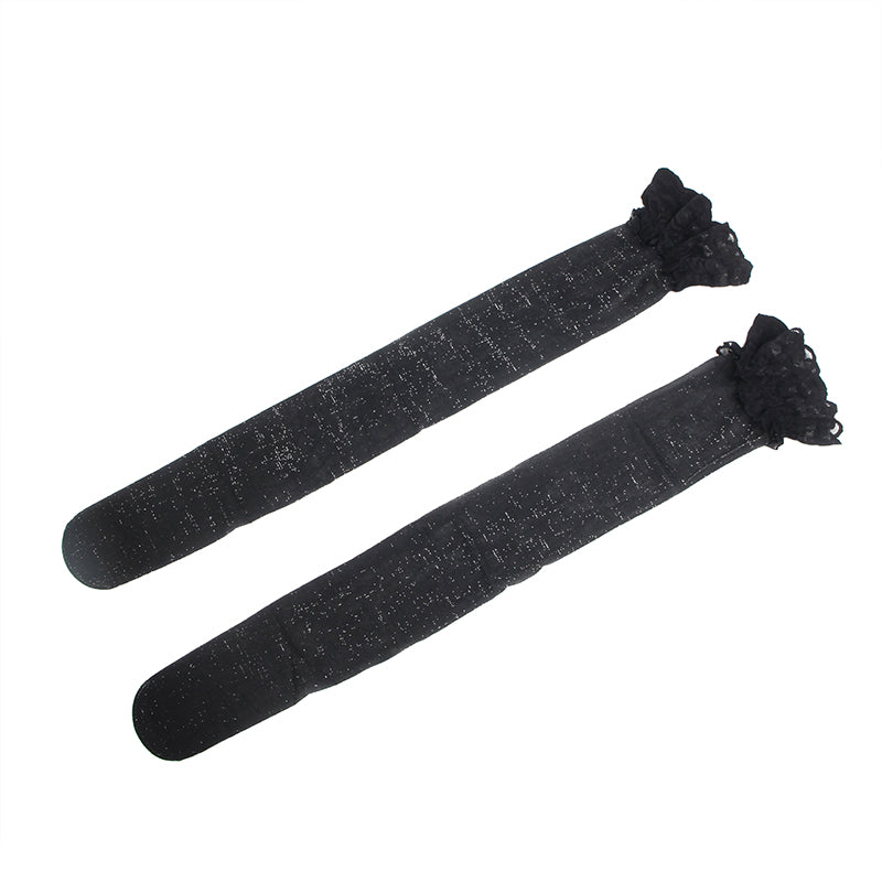 Black Sexy Lace Pearlescent Stockings With Silicone Straps