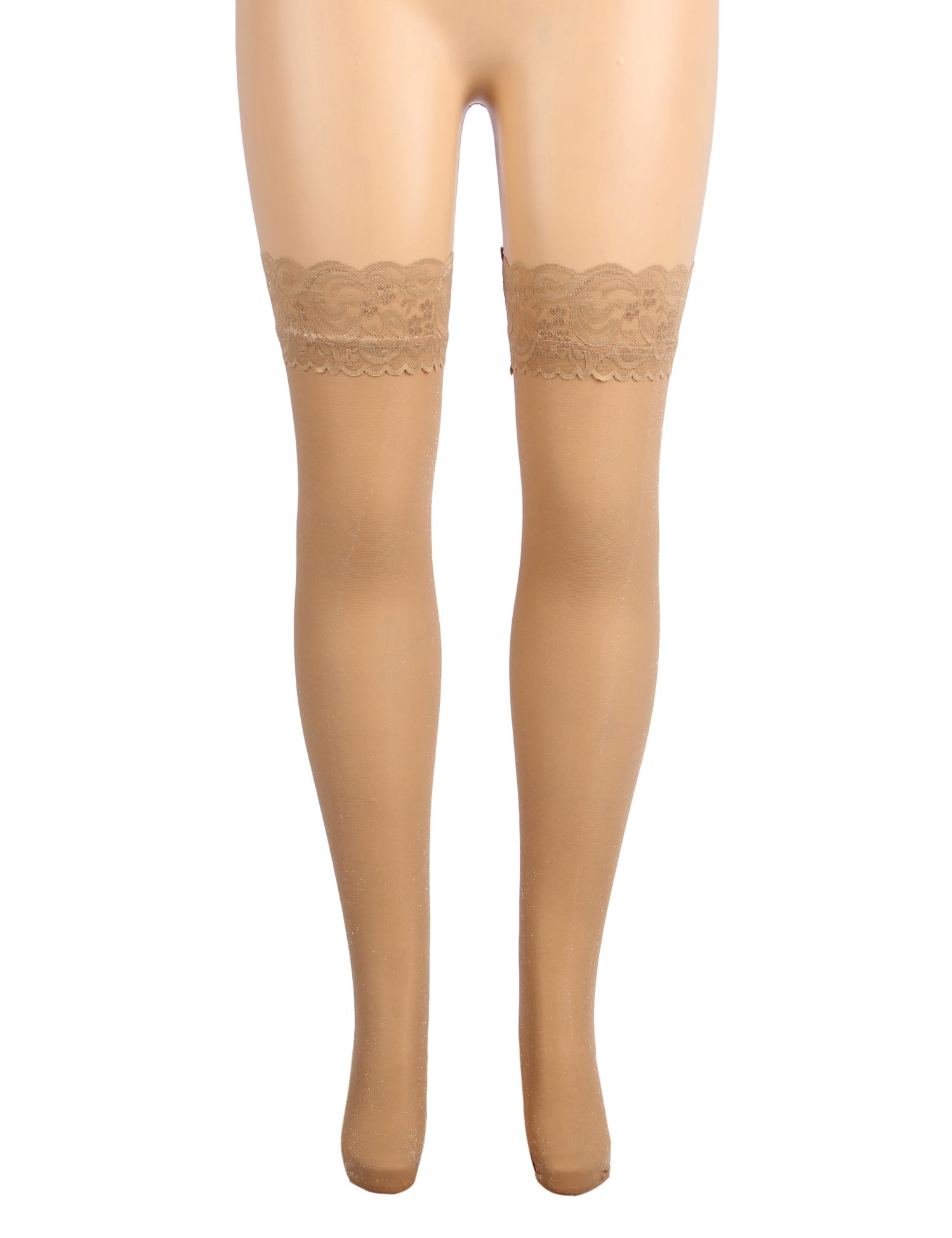 Nude Sexy Lace Pearlescent Stockings With Silicone Straps