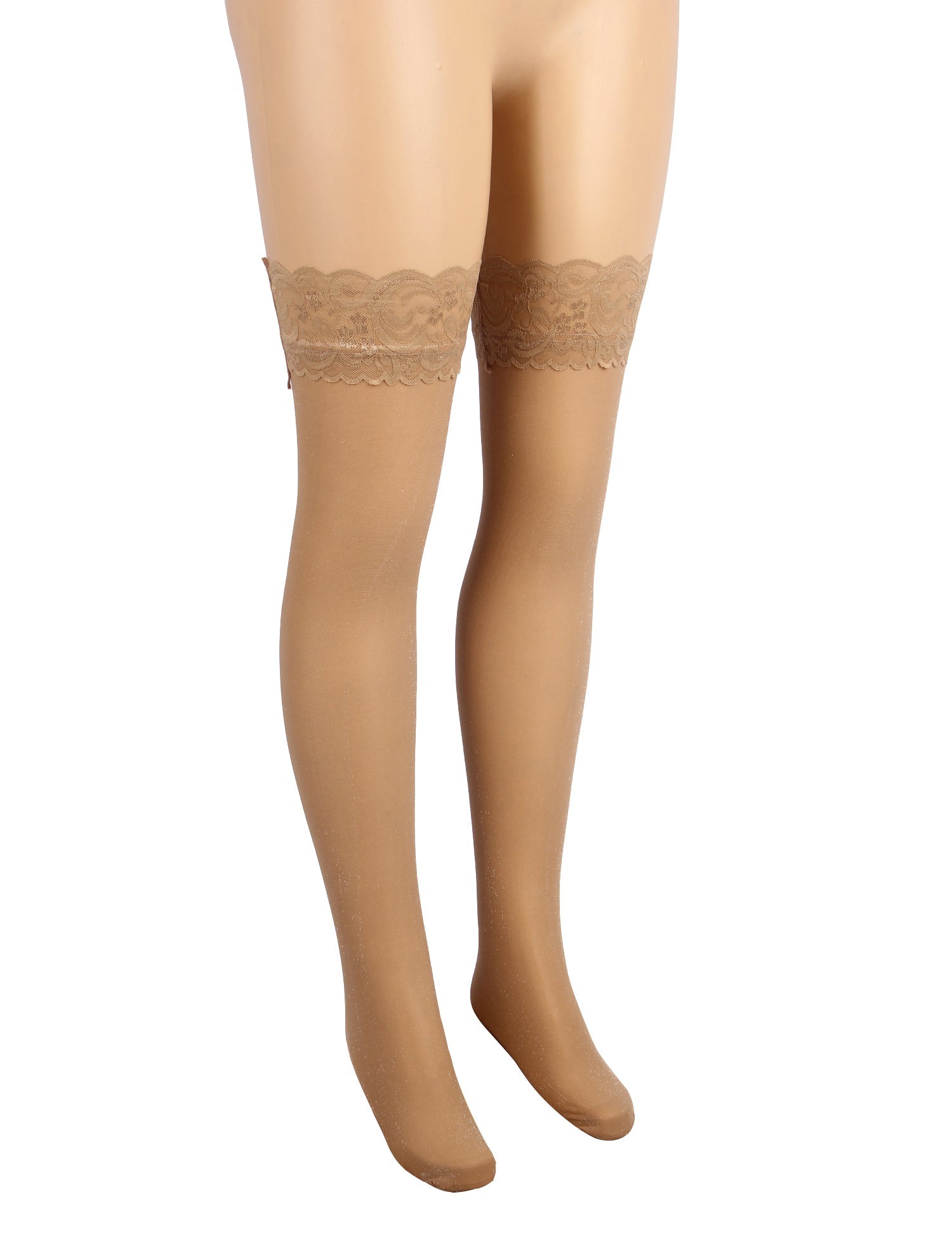 Nude Sexy Lace Pearlescent Stockings With Silicone Straps