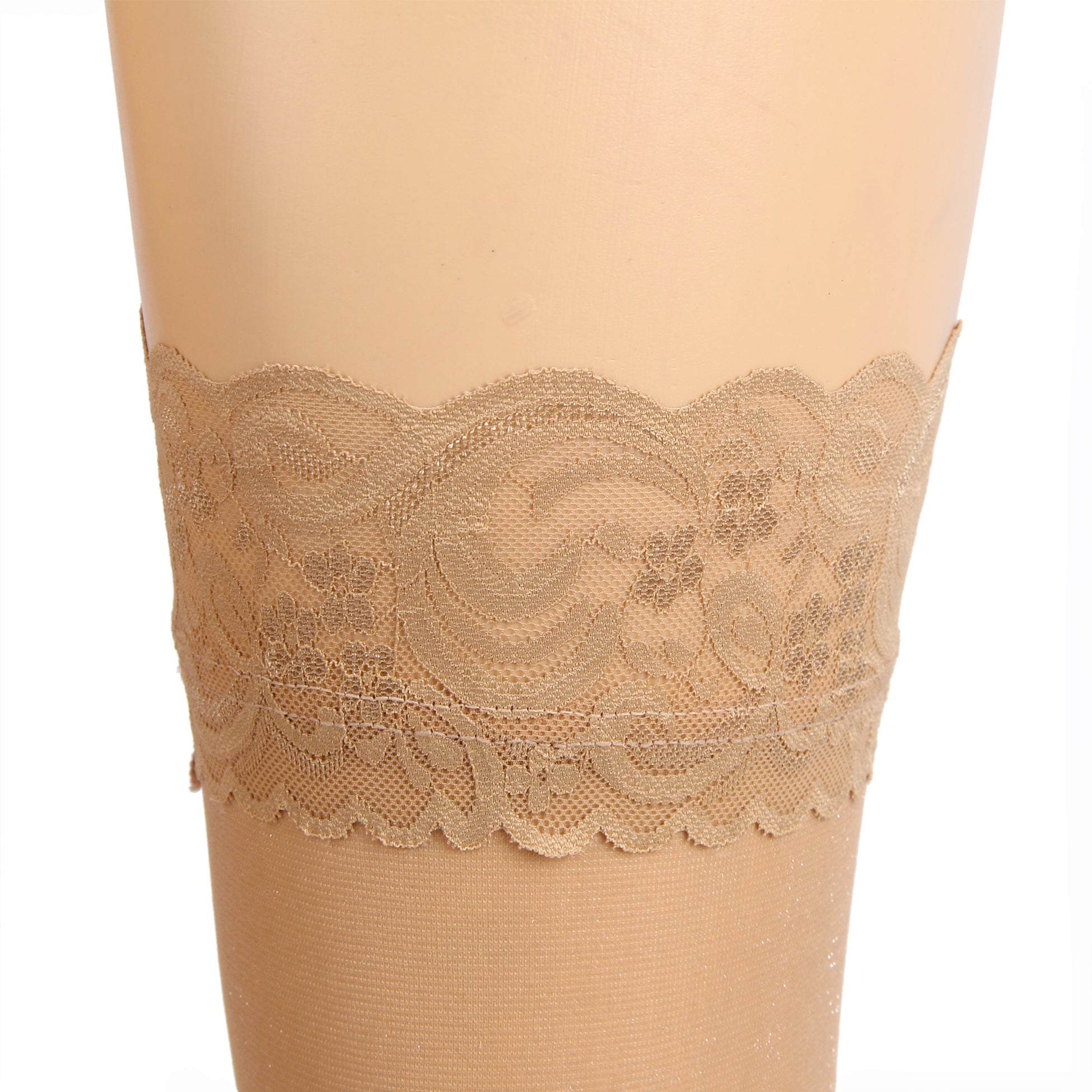 Nude Sexy Lace Pearlescent Stockings With Silicone Straps