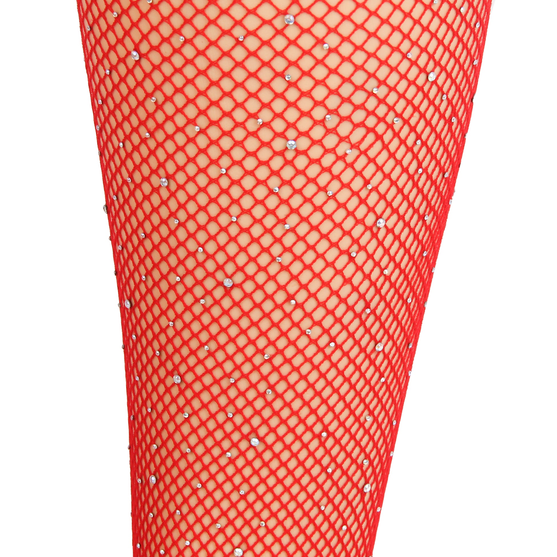 Red Sexy Lace Rhinestone Fishnet Stockings With Silicone