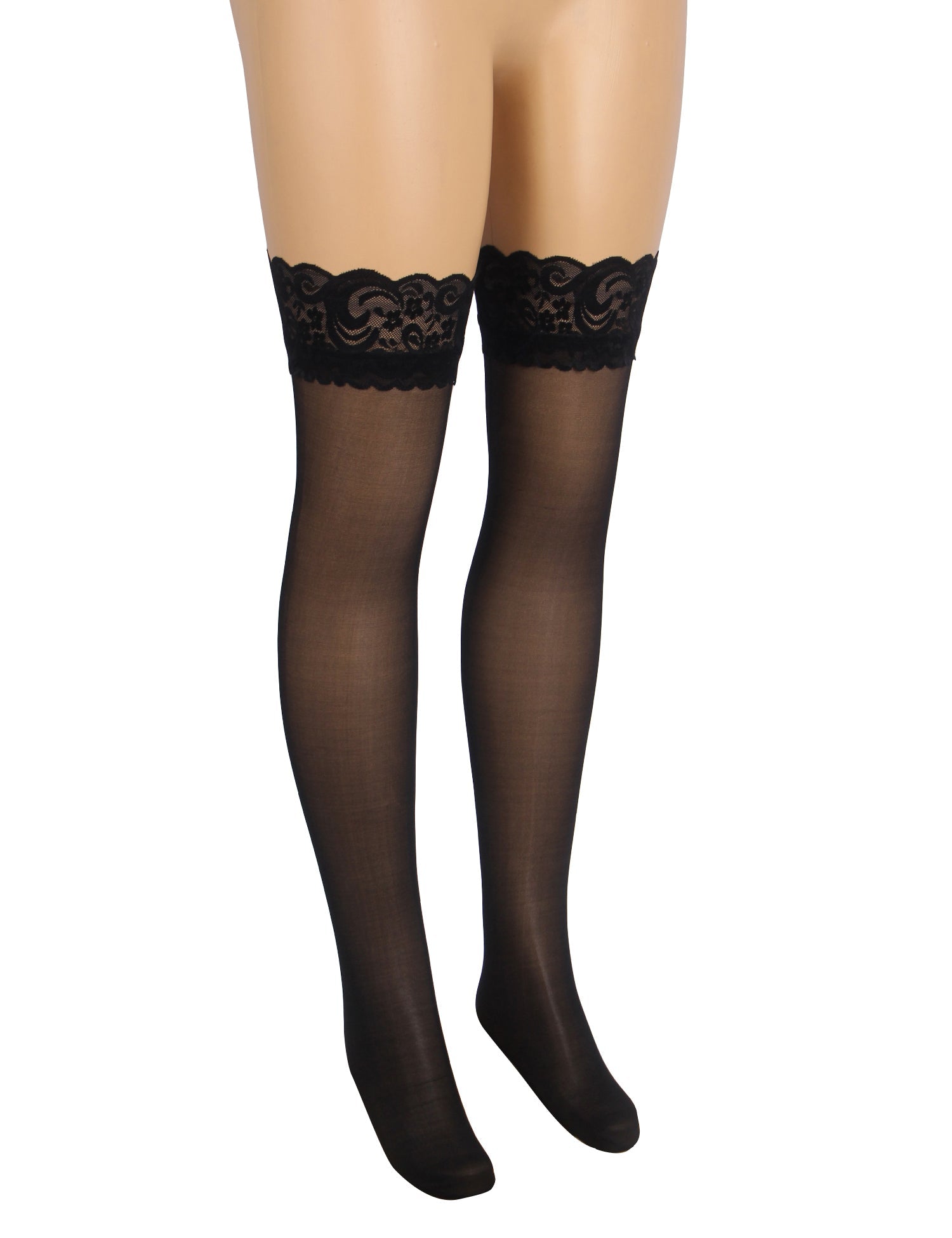 Black Sexy Lace Vertical Line Stockings With Silicone