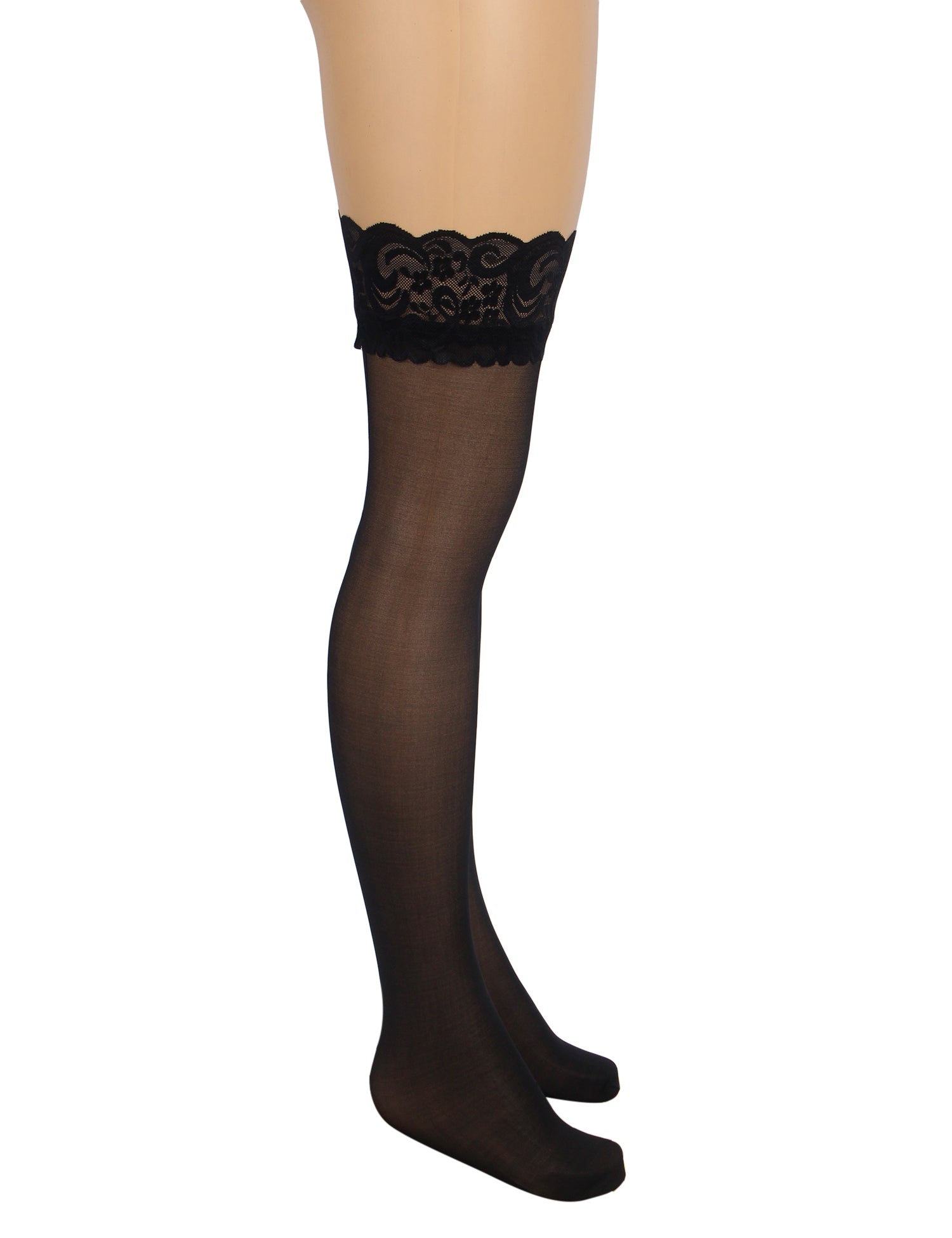 Black Sexy Lace Vertical Line Stockings With Silicone