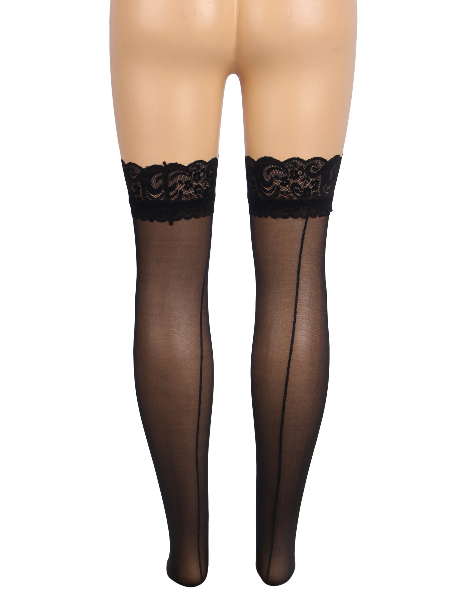 Black Sexy Lace Vertical Line Stockings With Silicone