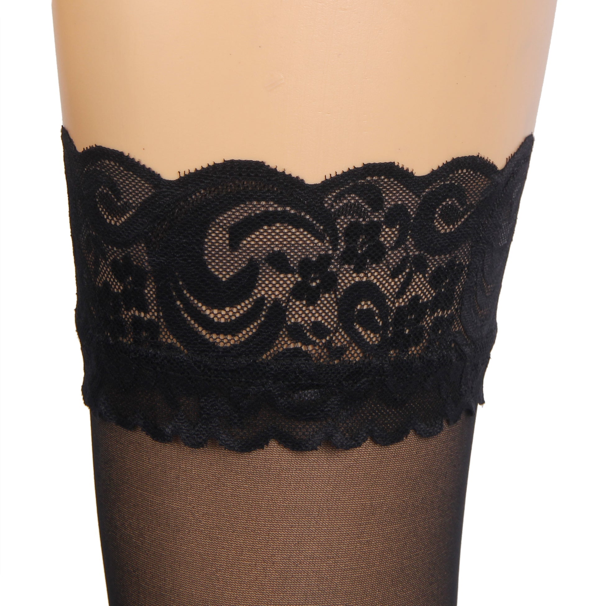 Black Sexy Lace Vertical Line Stockings With Silicone