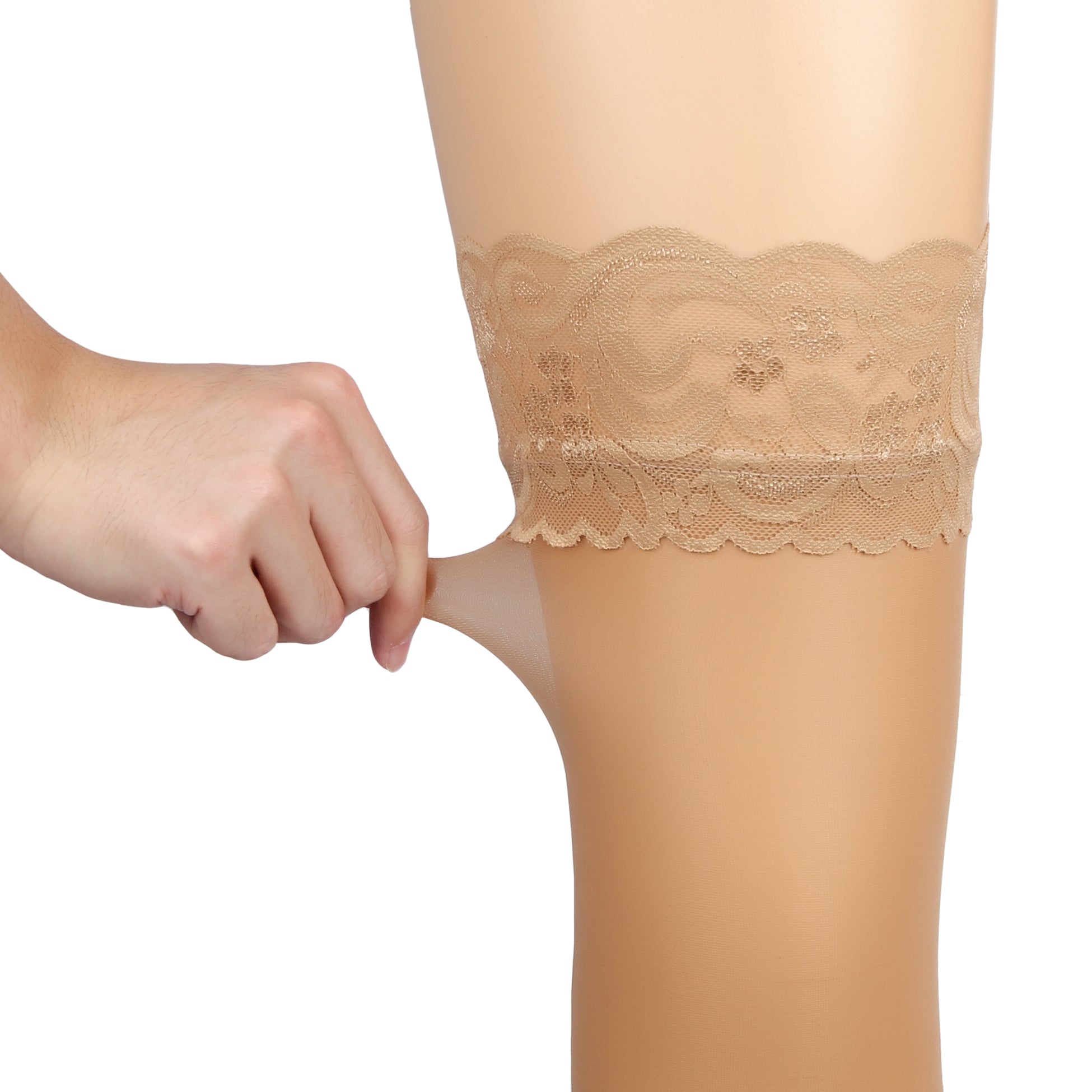 Nude Sexy Lace Vertical Line Stockings With Silicone