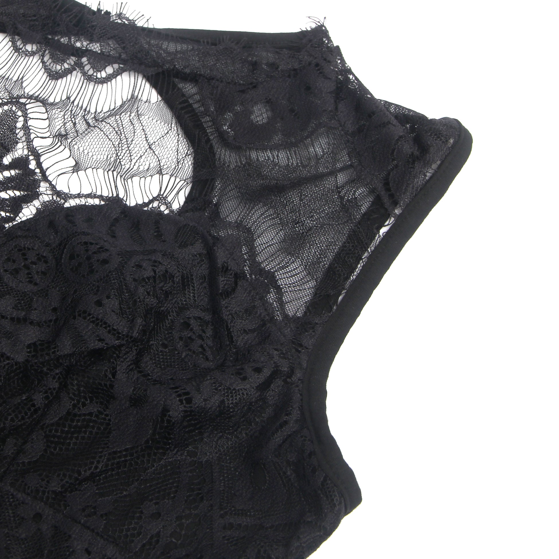 Black Sexy Eyelash Lace Open Crotch Sleeveless Bodysuit