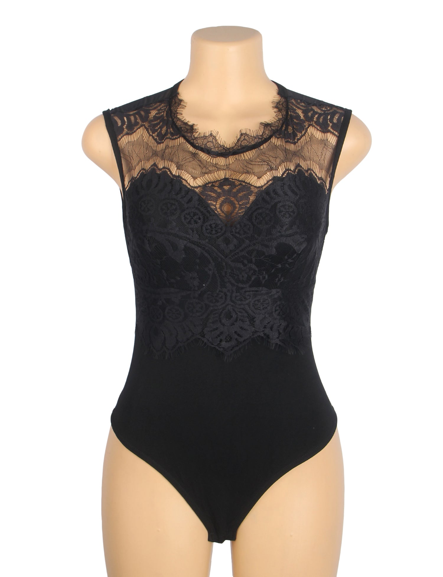 Black Sexy Eyelash Lace Open Crotch Sleeveless Bodysuit