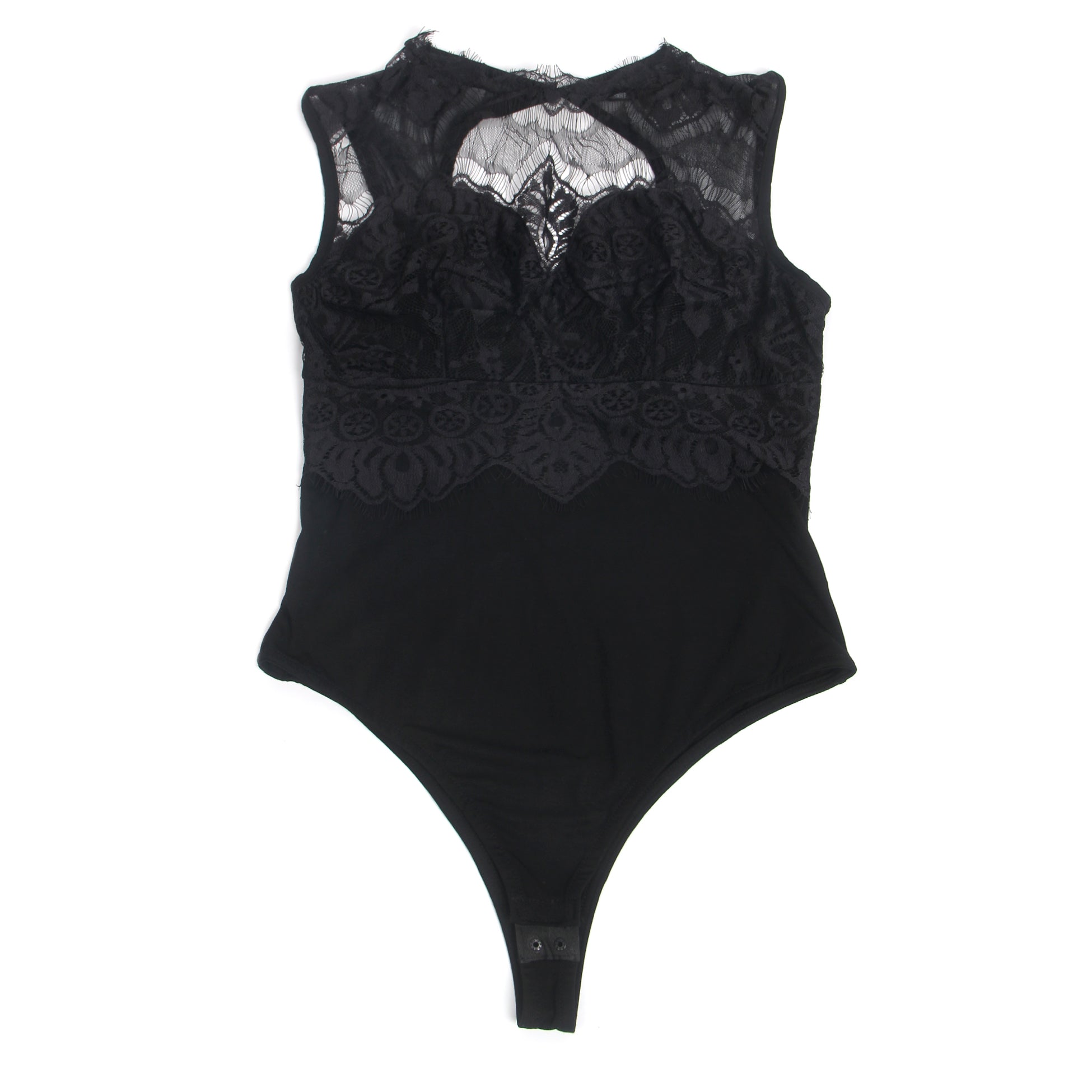 Black Sexy Eyelash Lace Open Crotch Sleeveless Bodysuit
