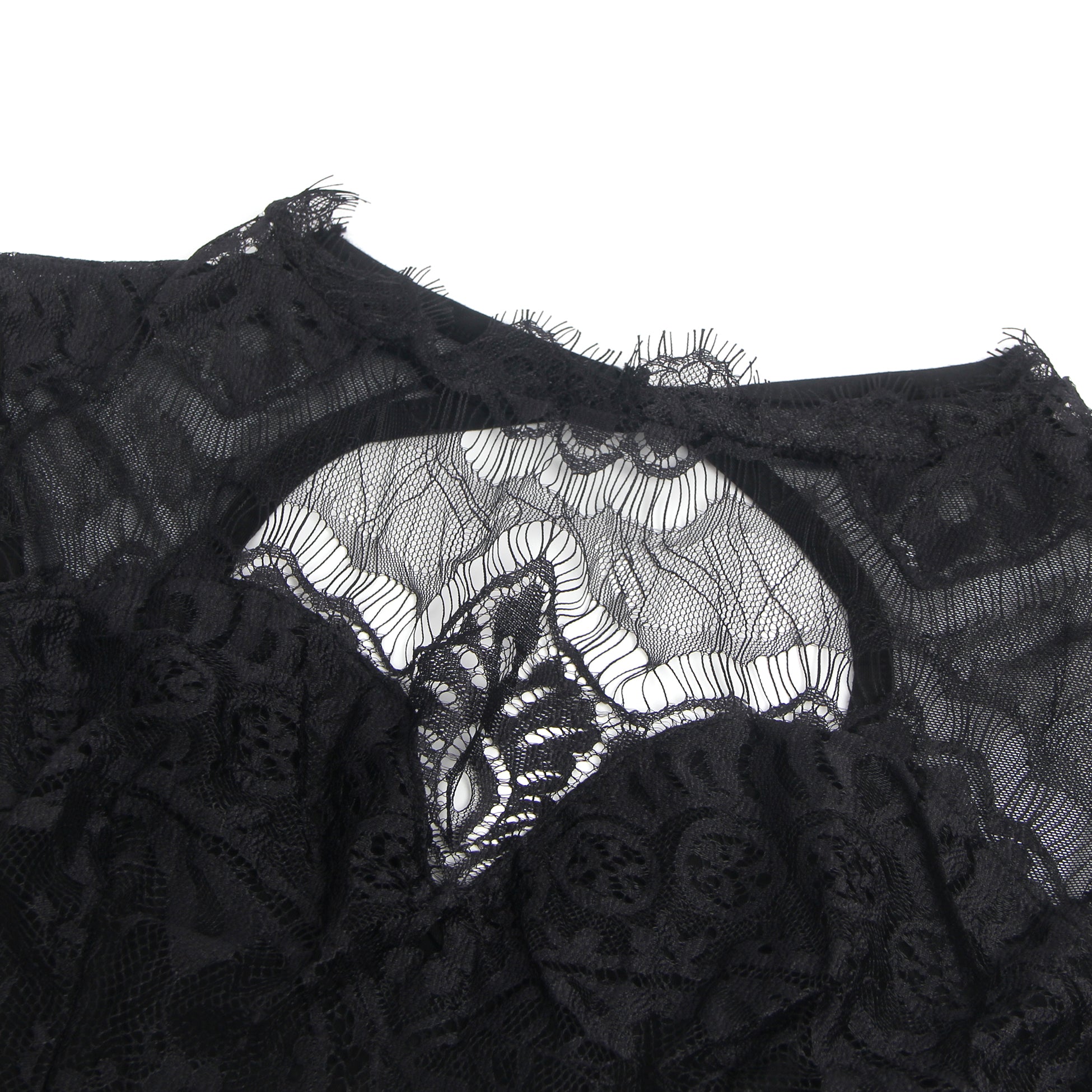 Black Sexy Eyelash Lace Open Crotch Sleeveless Bodysuit