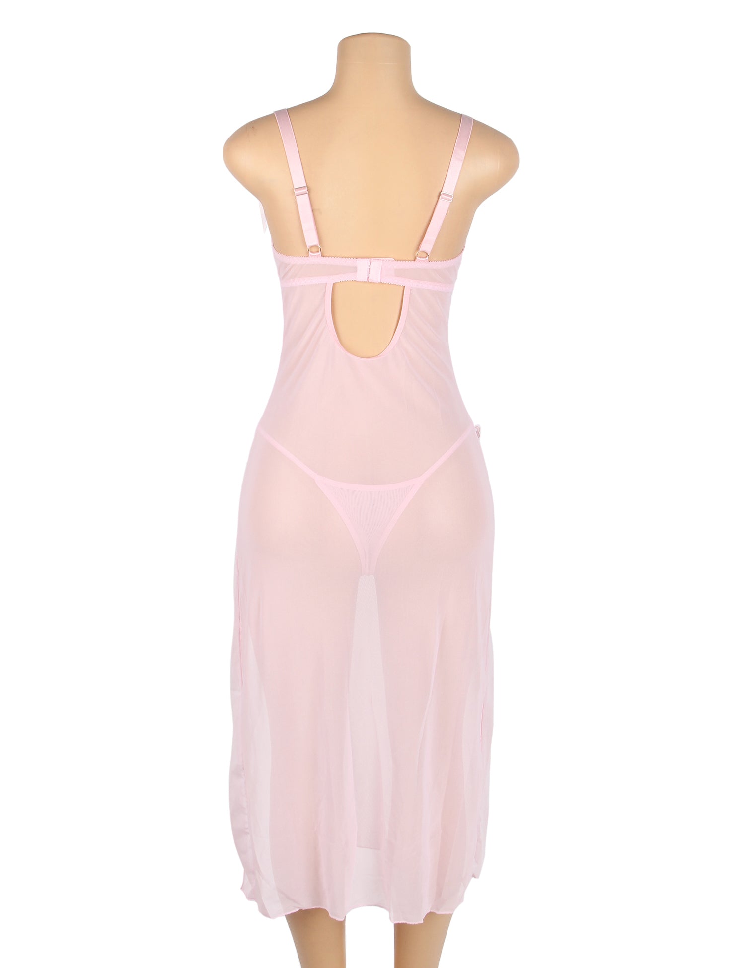 Pink Sexy See Through Mesh Butterfly Backless Long Lingerie Dress