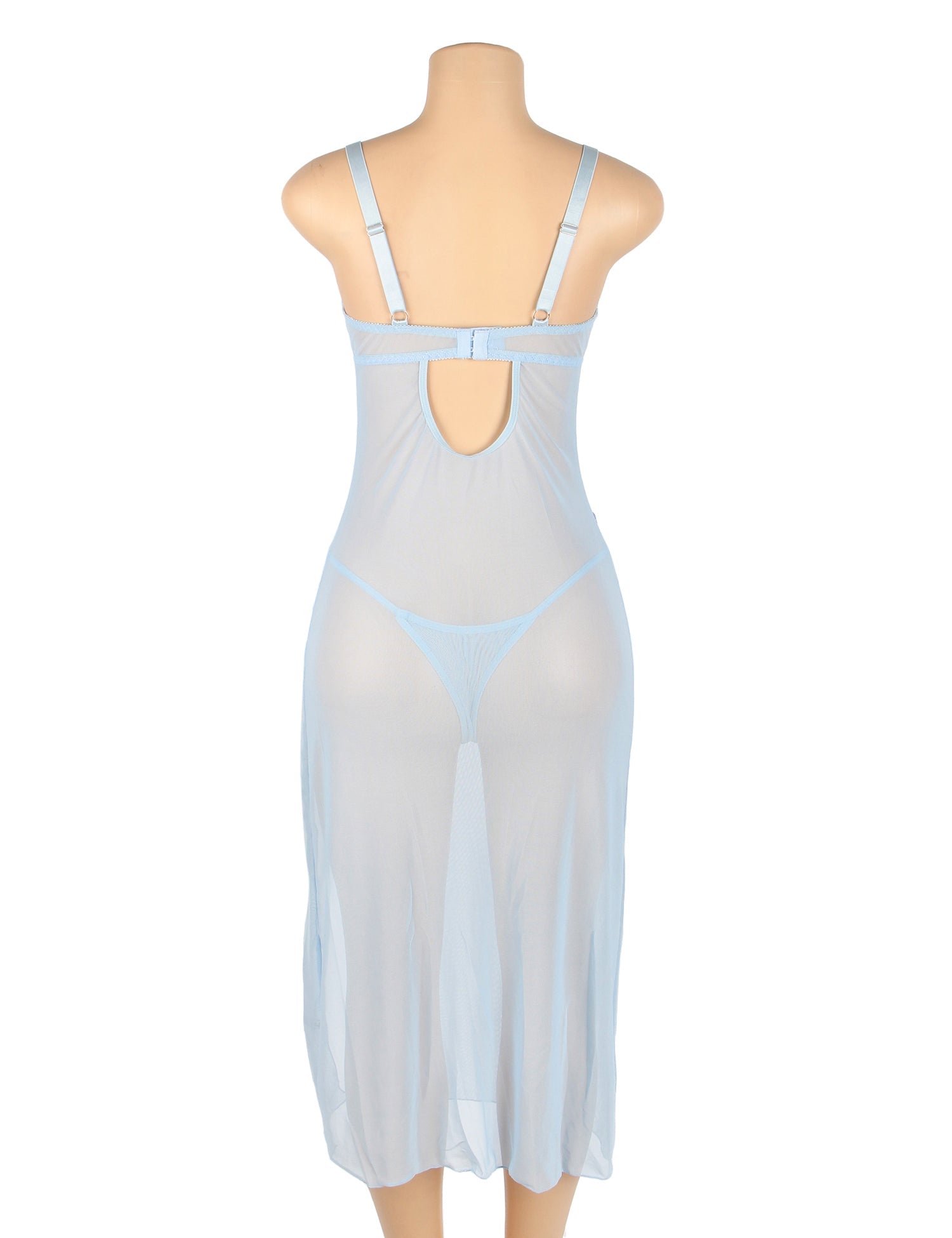 Blue Sexy See Through Mesh Butterfly Backless Long Lingerie Dress
