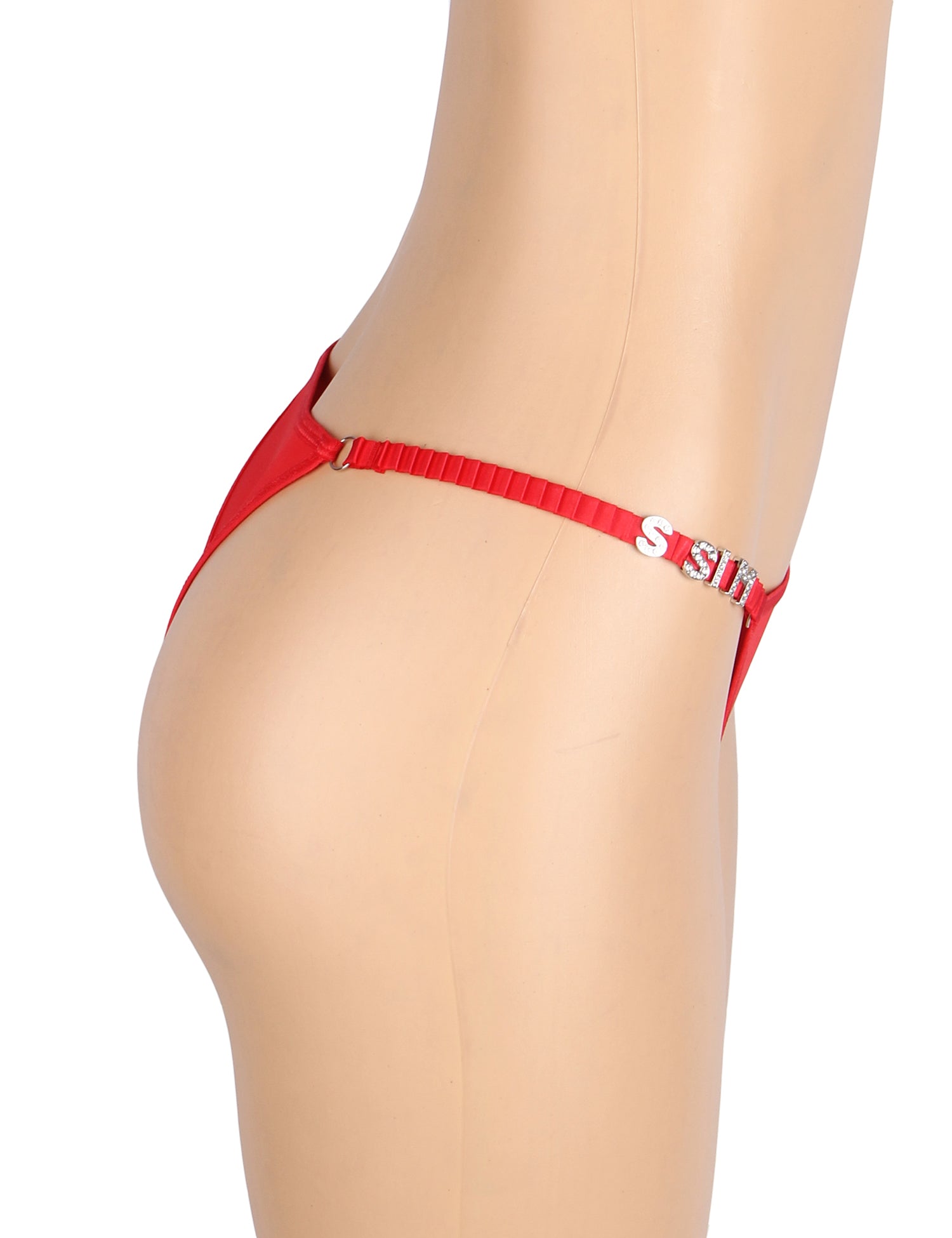 Red sexy swimsuit cloth wide strap rhinestone T-back thong