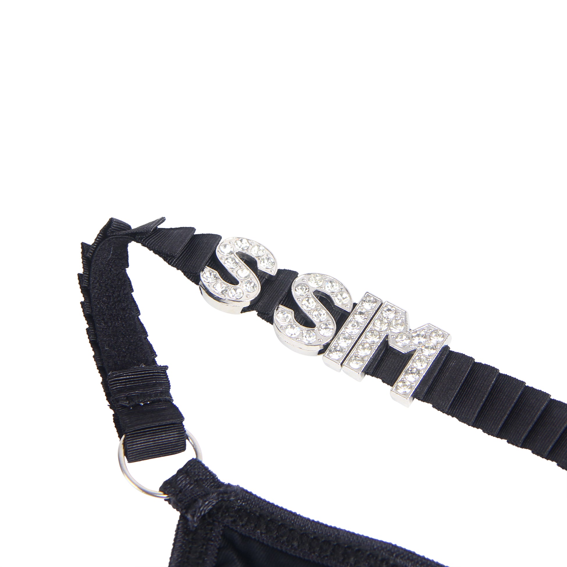 Black sexy swimsuit cloth wide strap rhinestone T-back thong