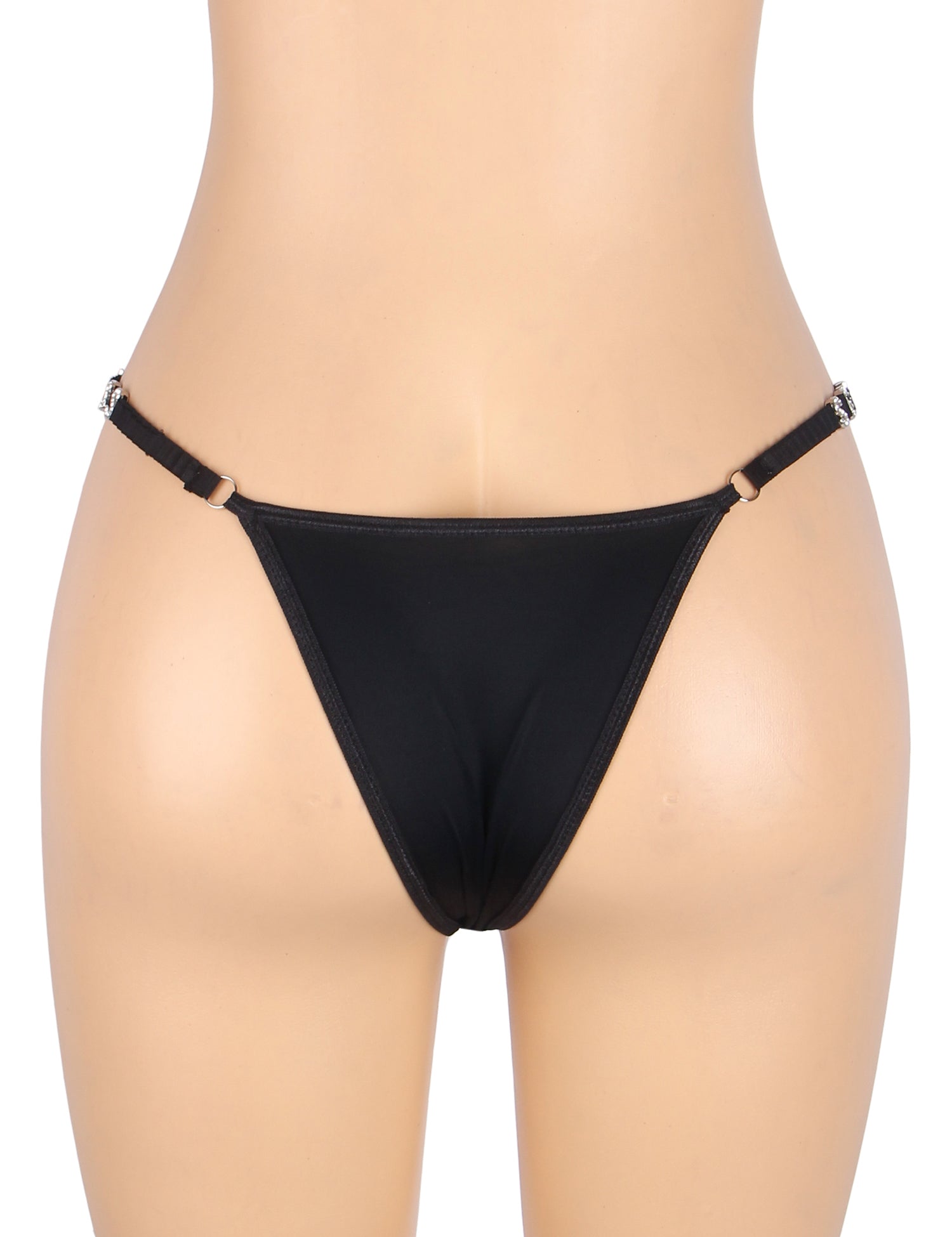 Black sexy swimsuit cloth wide strap rhinestone T-back thong