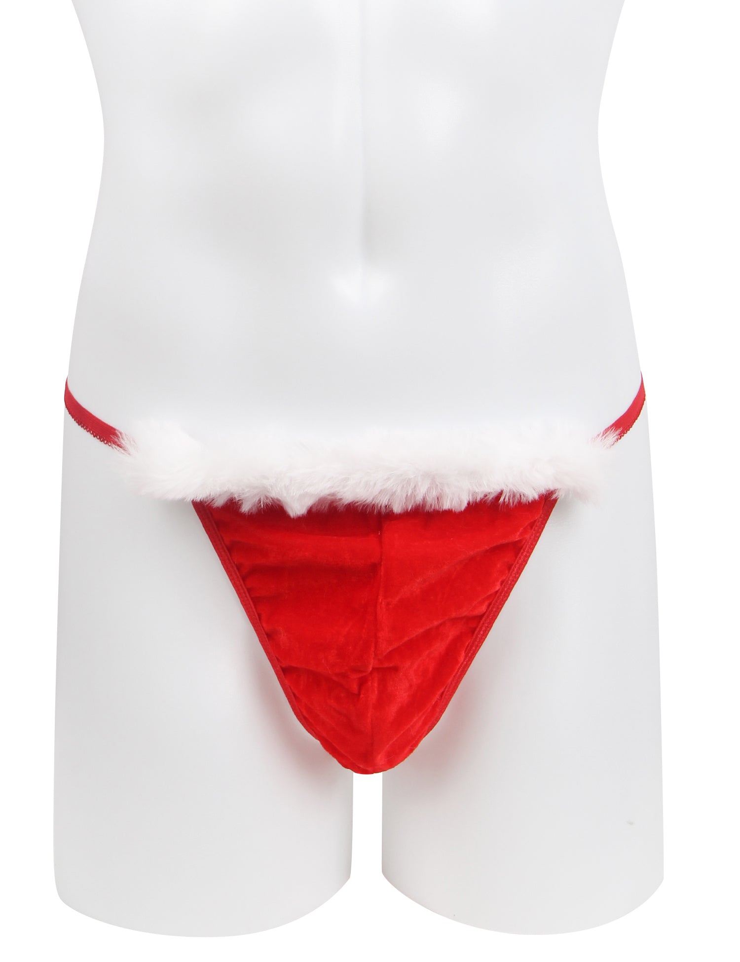 Red Sexy Velvet White Feather Christmas Men Thong Underwear