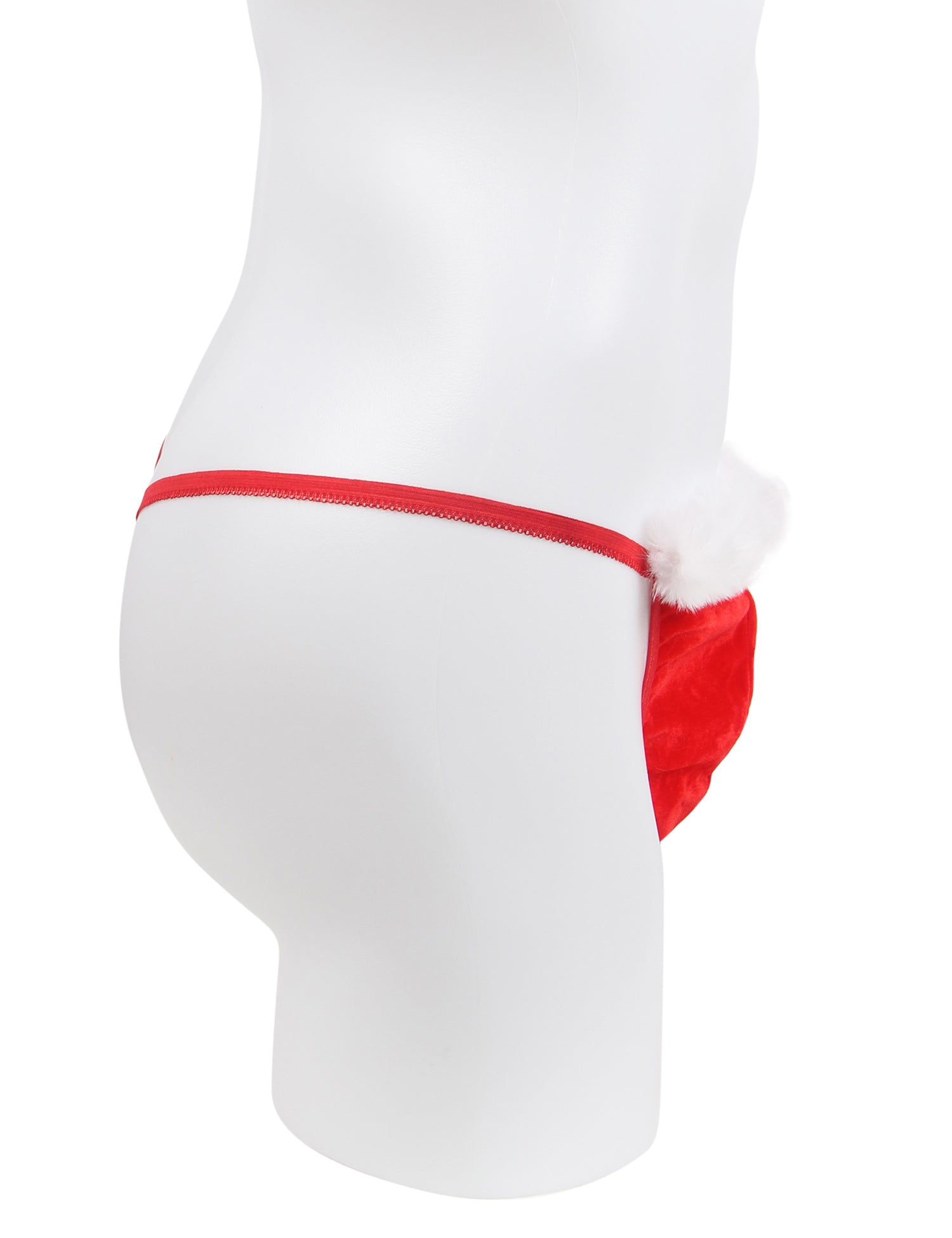 Red Sexy Velvet White Feather Christmas Men Thong Underwear