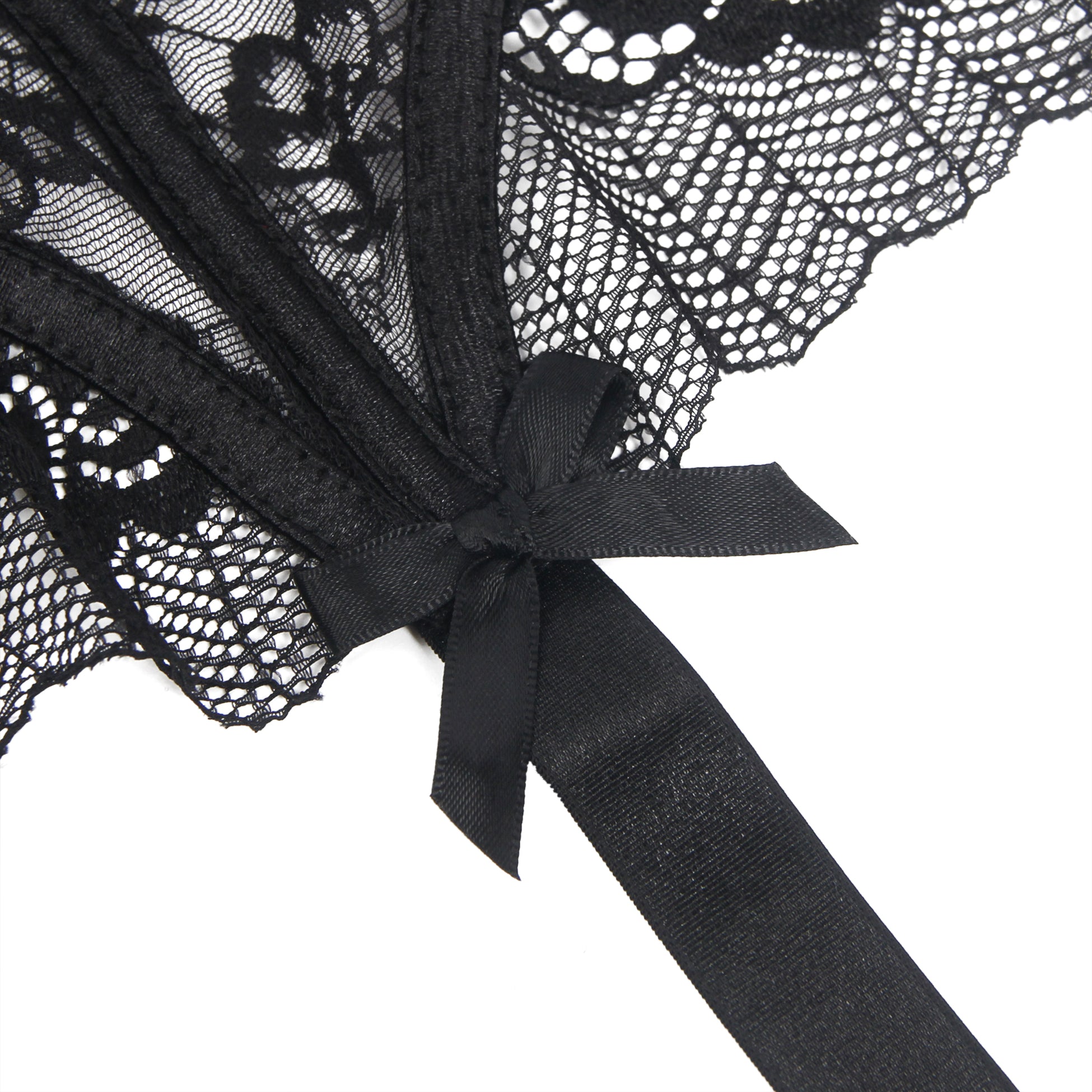 Black Sexy Lace Bow Metal Clips Garter Panty