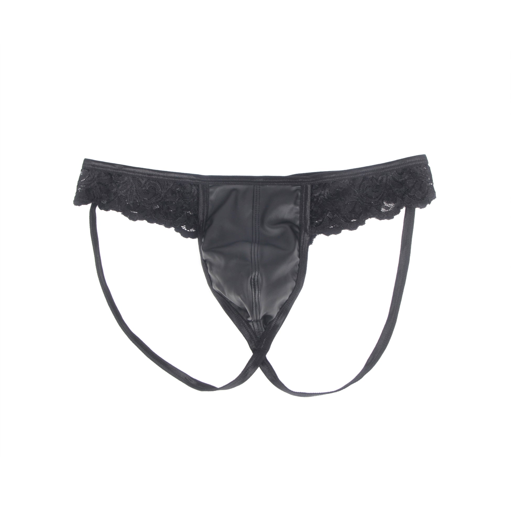 Black Sexy PU Leather Lace Men Thong Underwear